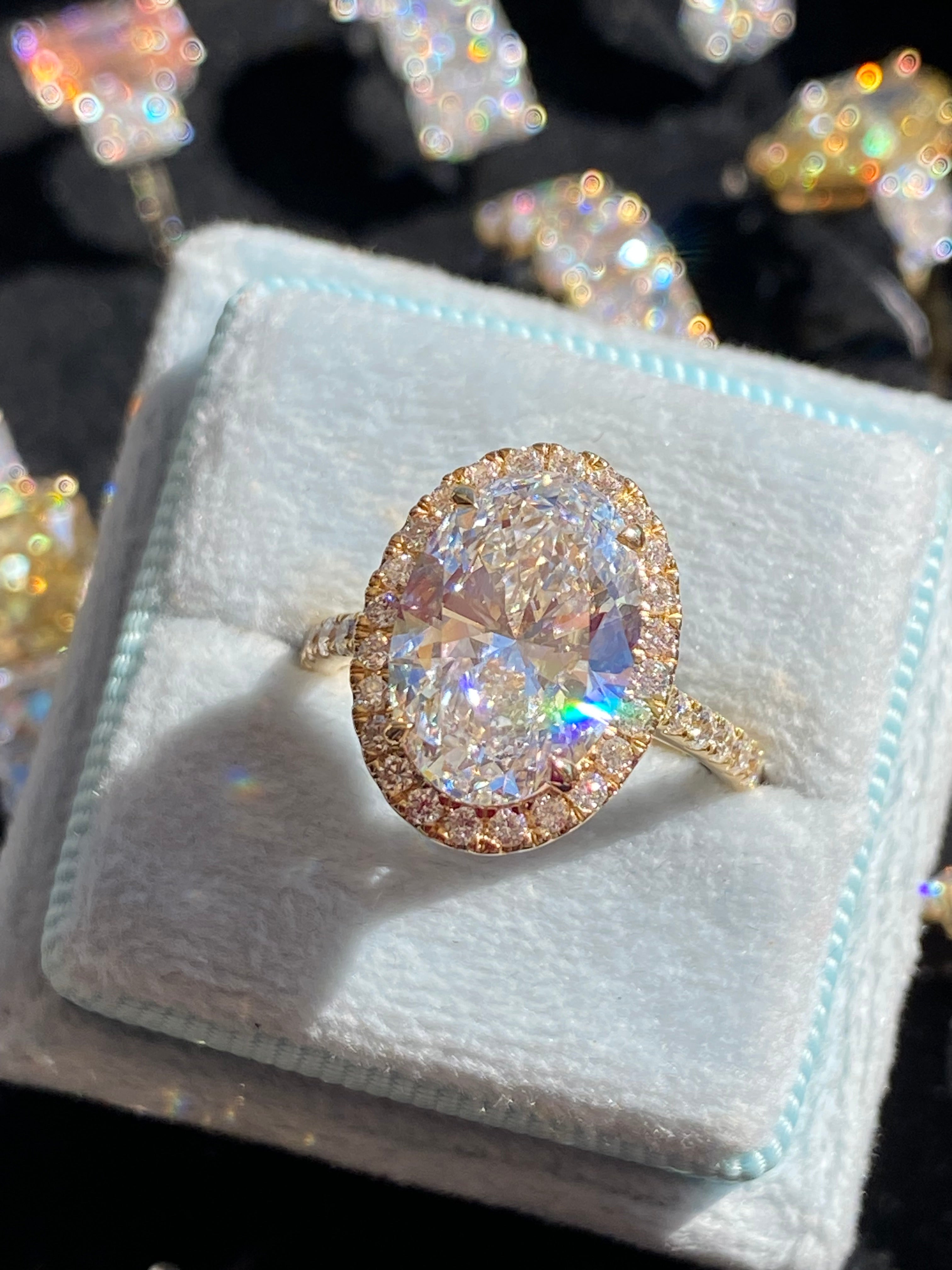 4.59 CTW Oval Cut Lab Diamond Halo Engagement Ring in 18ct Yellow Gold