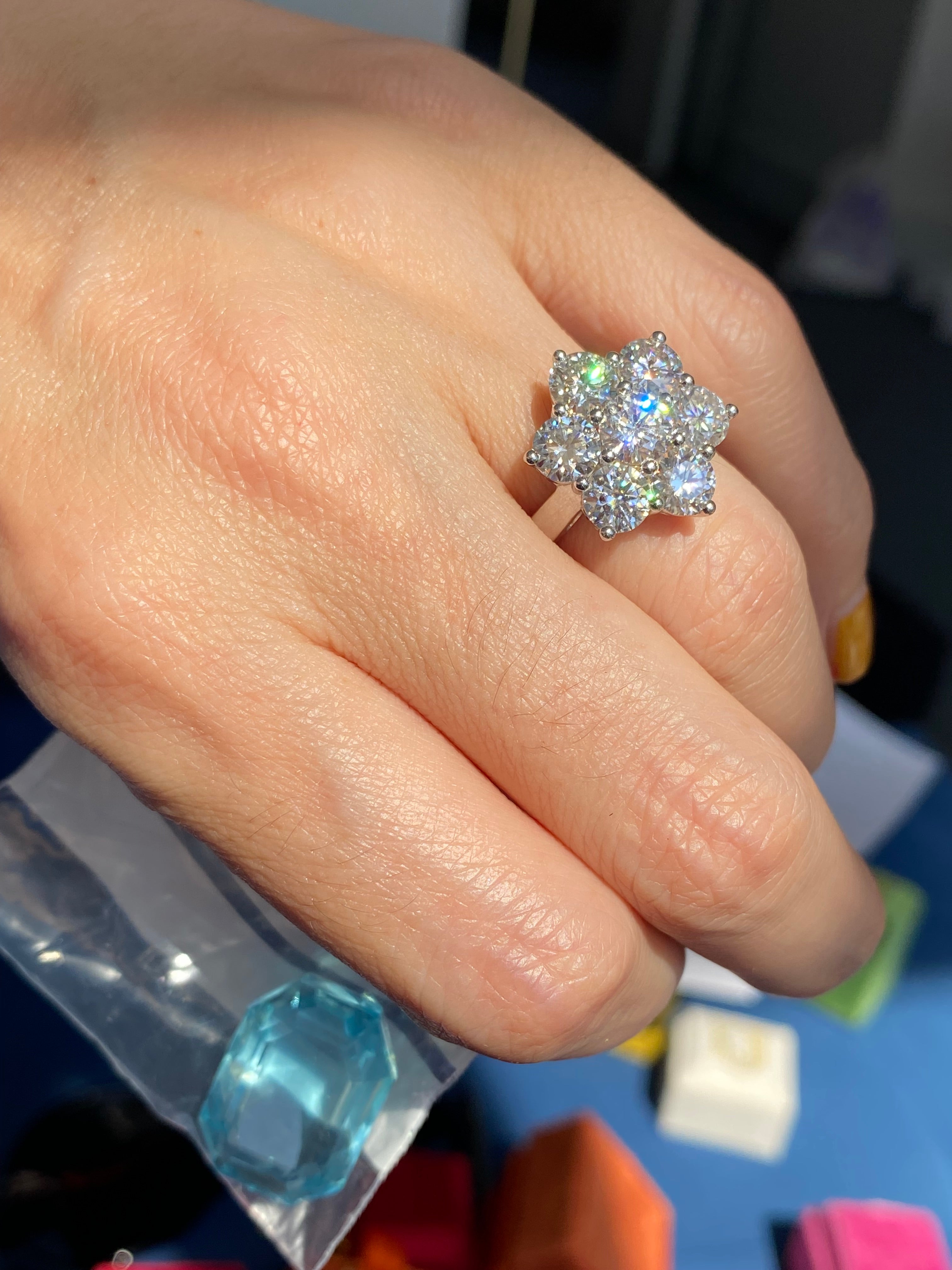4.00 CTW Moissanite Daisy Cluster Halo Engagement Ring in Sterling Silver