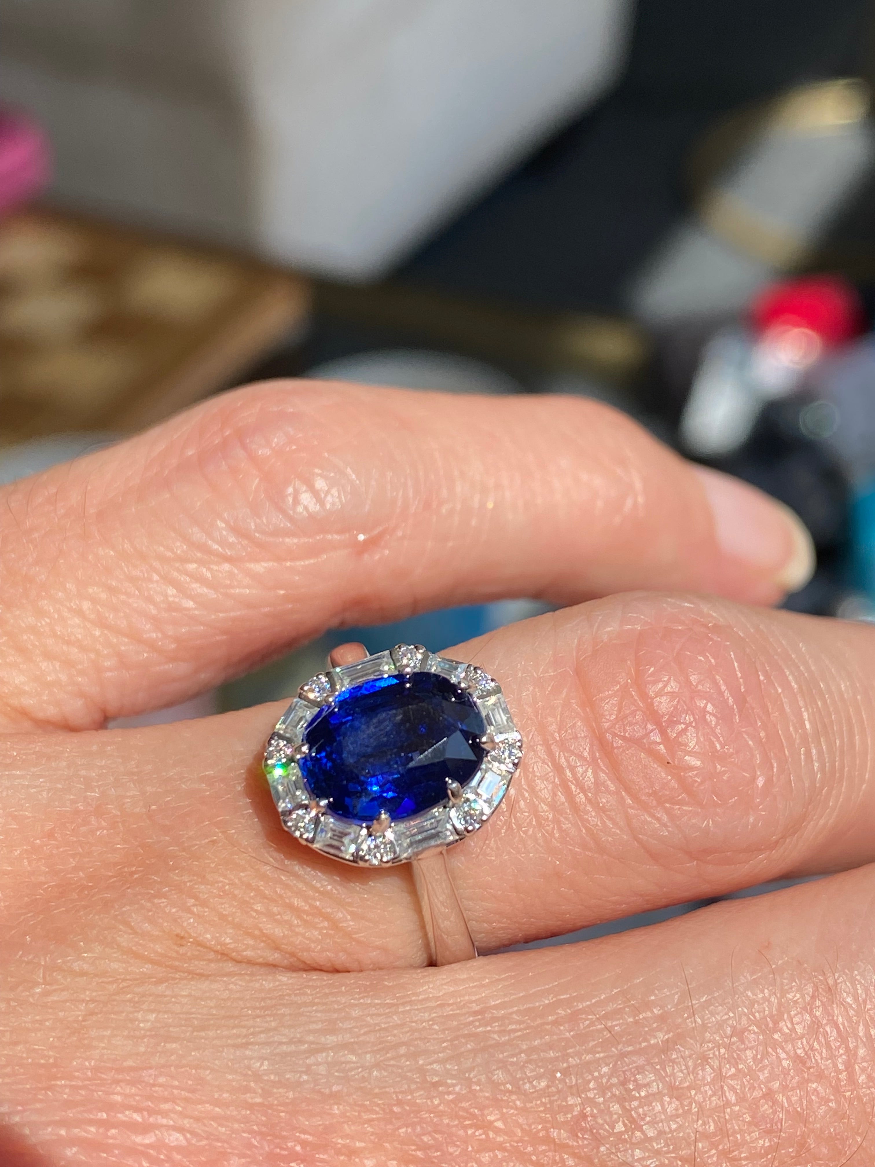 2.90 CTW Oval Cut Kyanite and Moissanite Halo Ring in Sterling Silver