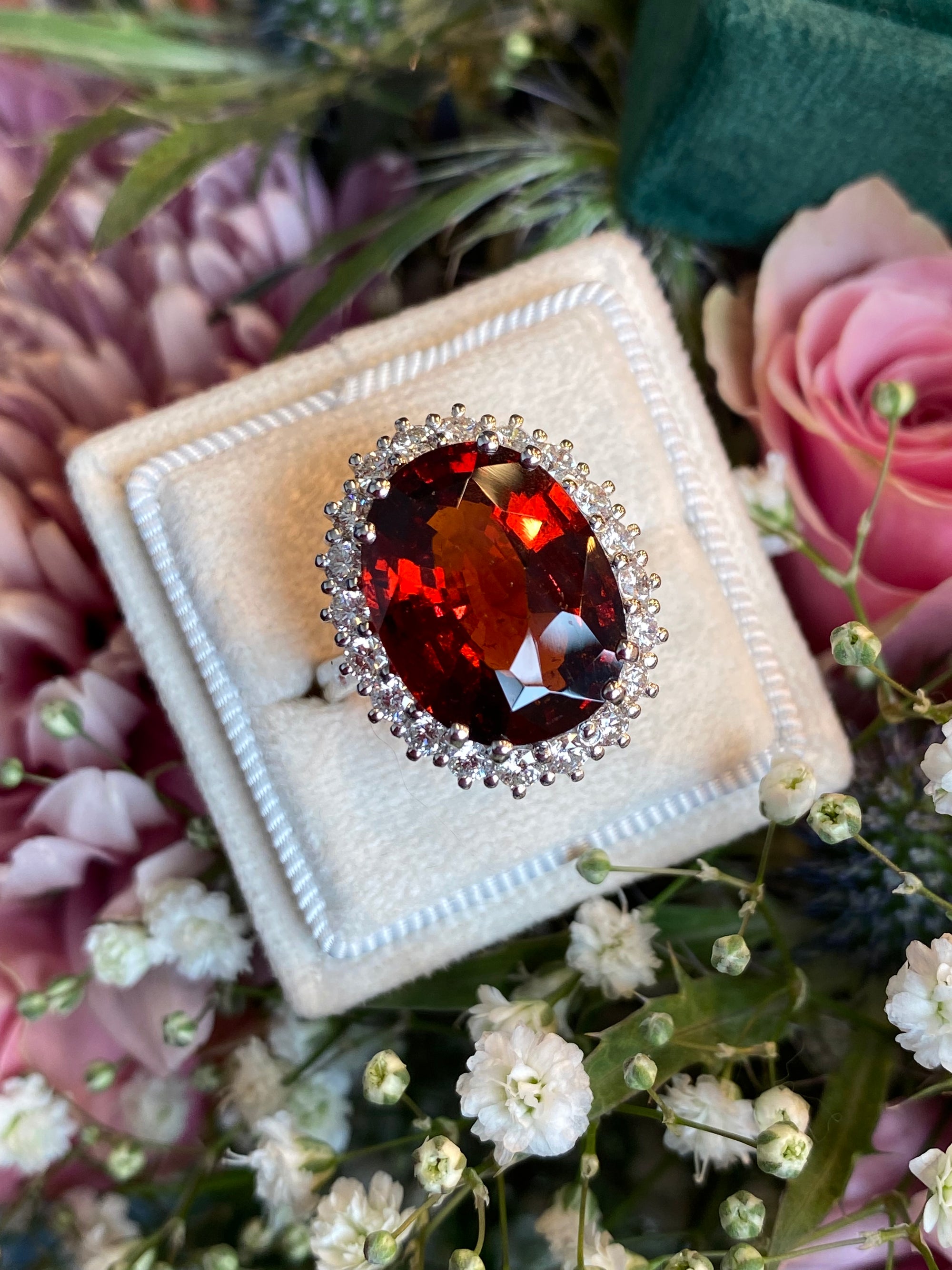 10.41 Carat Hessonite Garnet and Diamond Ring in 18ct White Gold