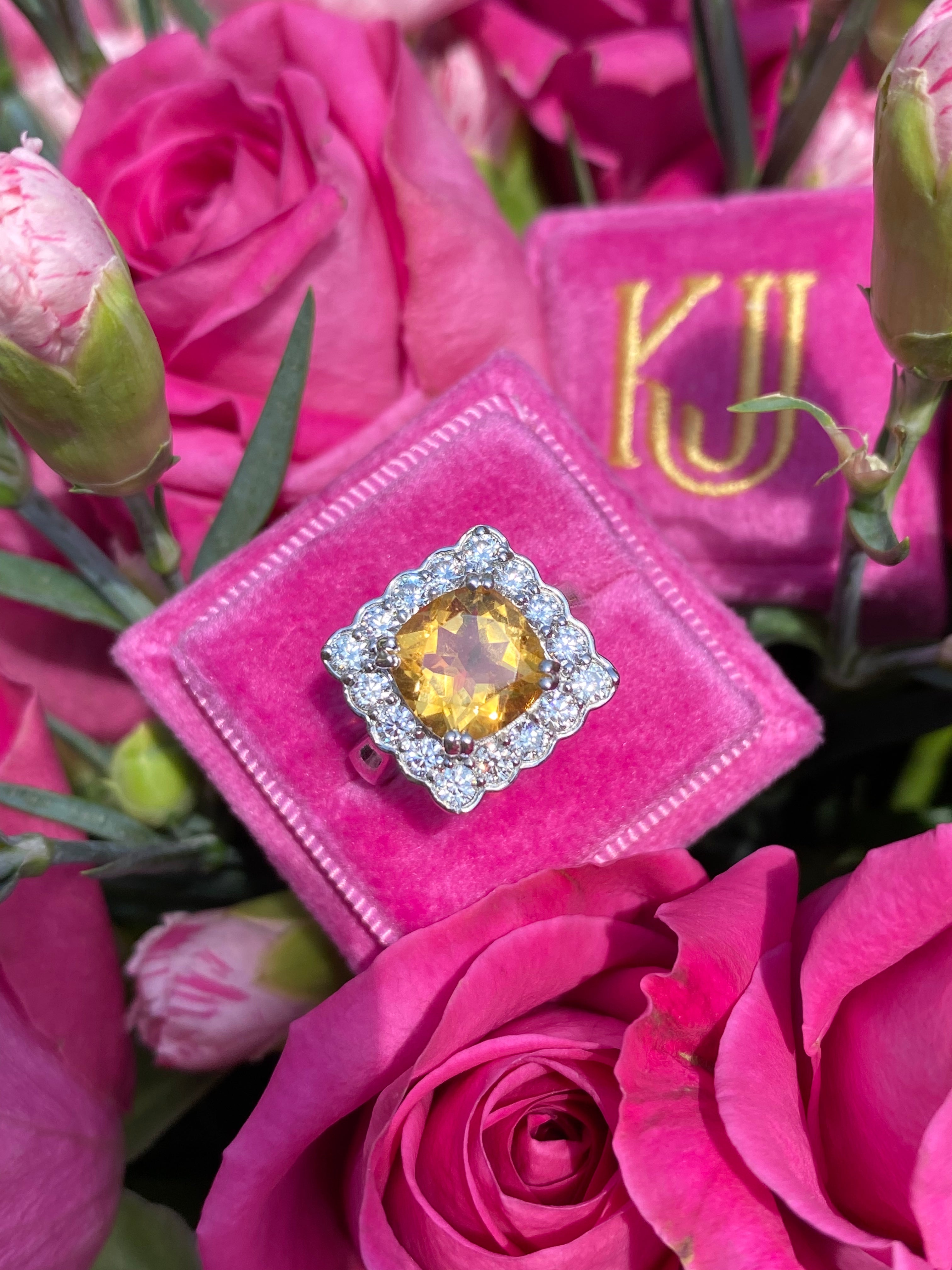 4.29 CTW Cushion Cut Citrine and Moissanite Halo Cocktail Ring in Sterling Silver