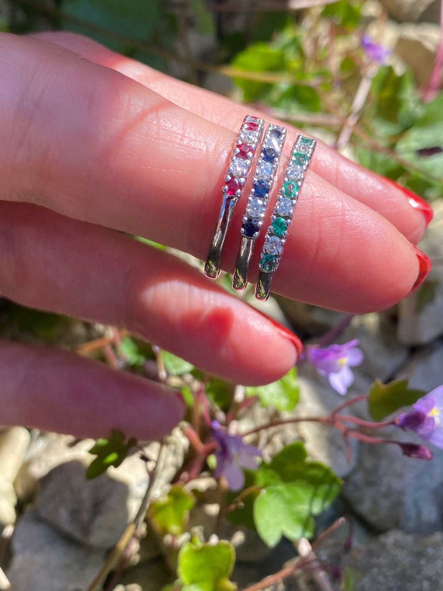0.47ctw Natural Emerald and Moissanite Eternity Stacking Ring
