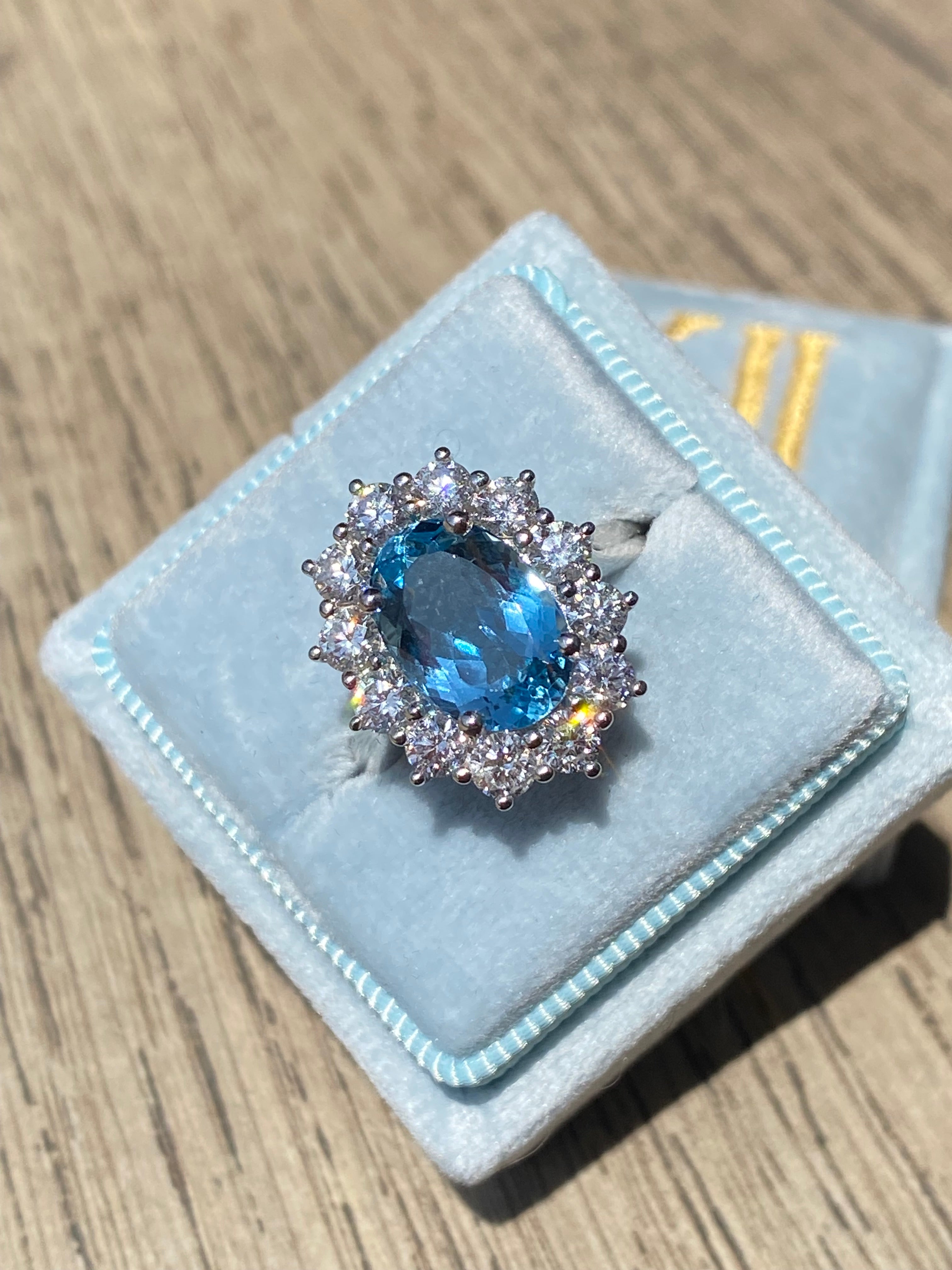 4.32 CTW Marquise Cut Aquamarine and Natural Diamond Halo Engagement Ring in Platinum