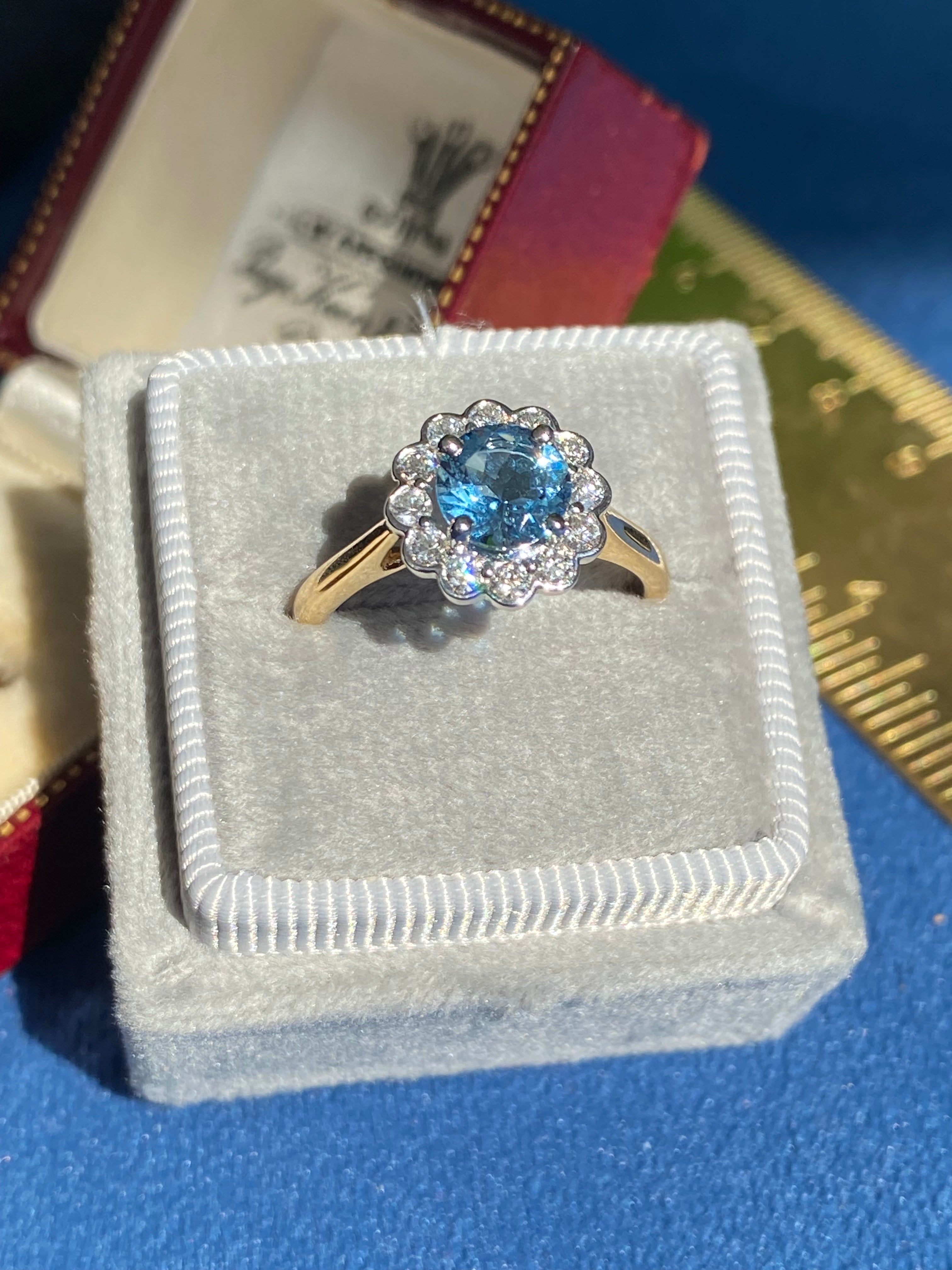 1.24 CTW Aquamarine and Natural Diamond Ring in Platinum and 18ct Yellow Gold