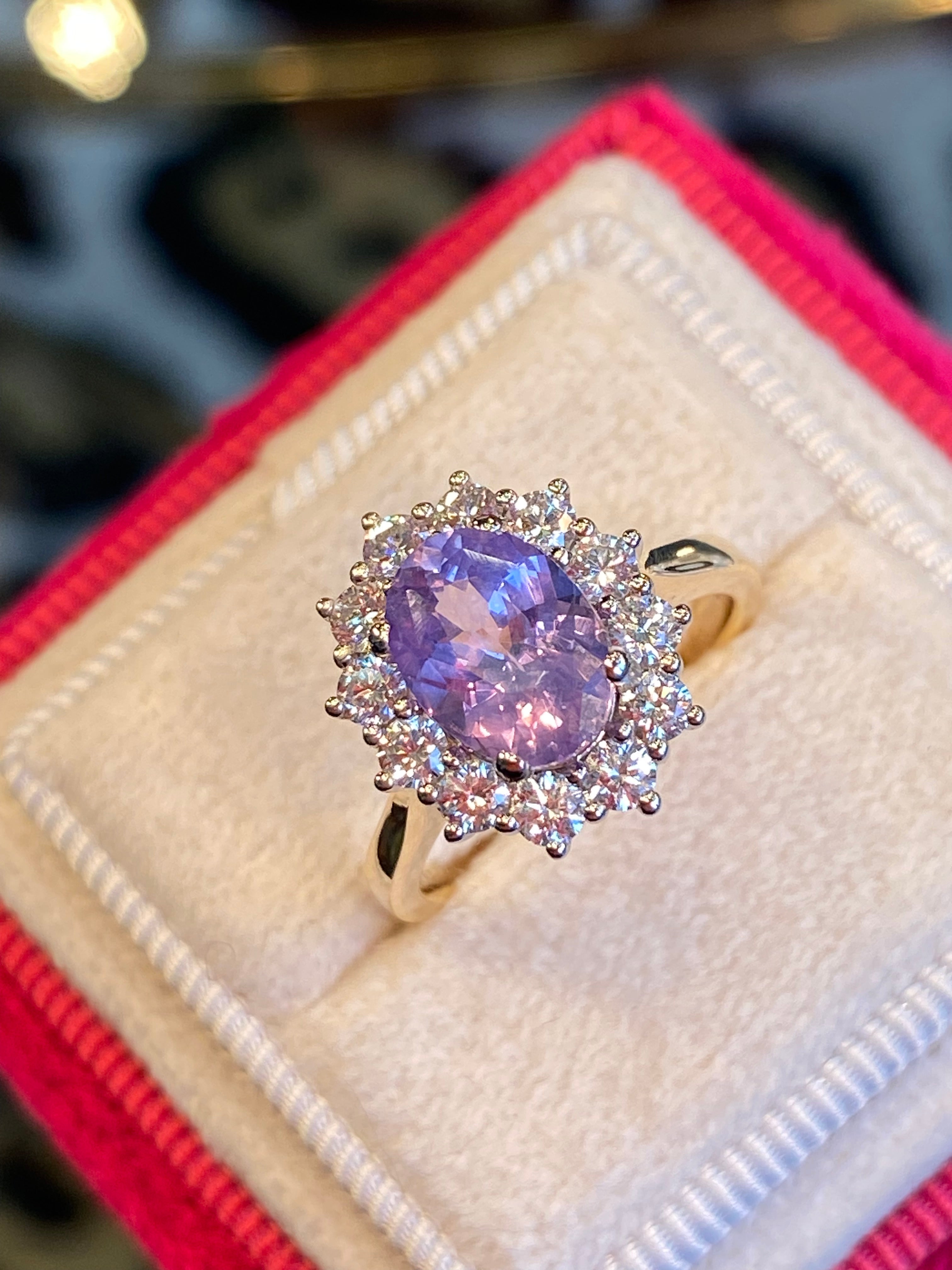2.43 CTW No Heat Lilac Sapphire and Natural Diamond Ring in Platinum and 18ct Yellow Gold