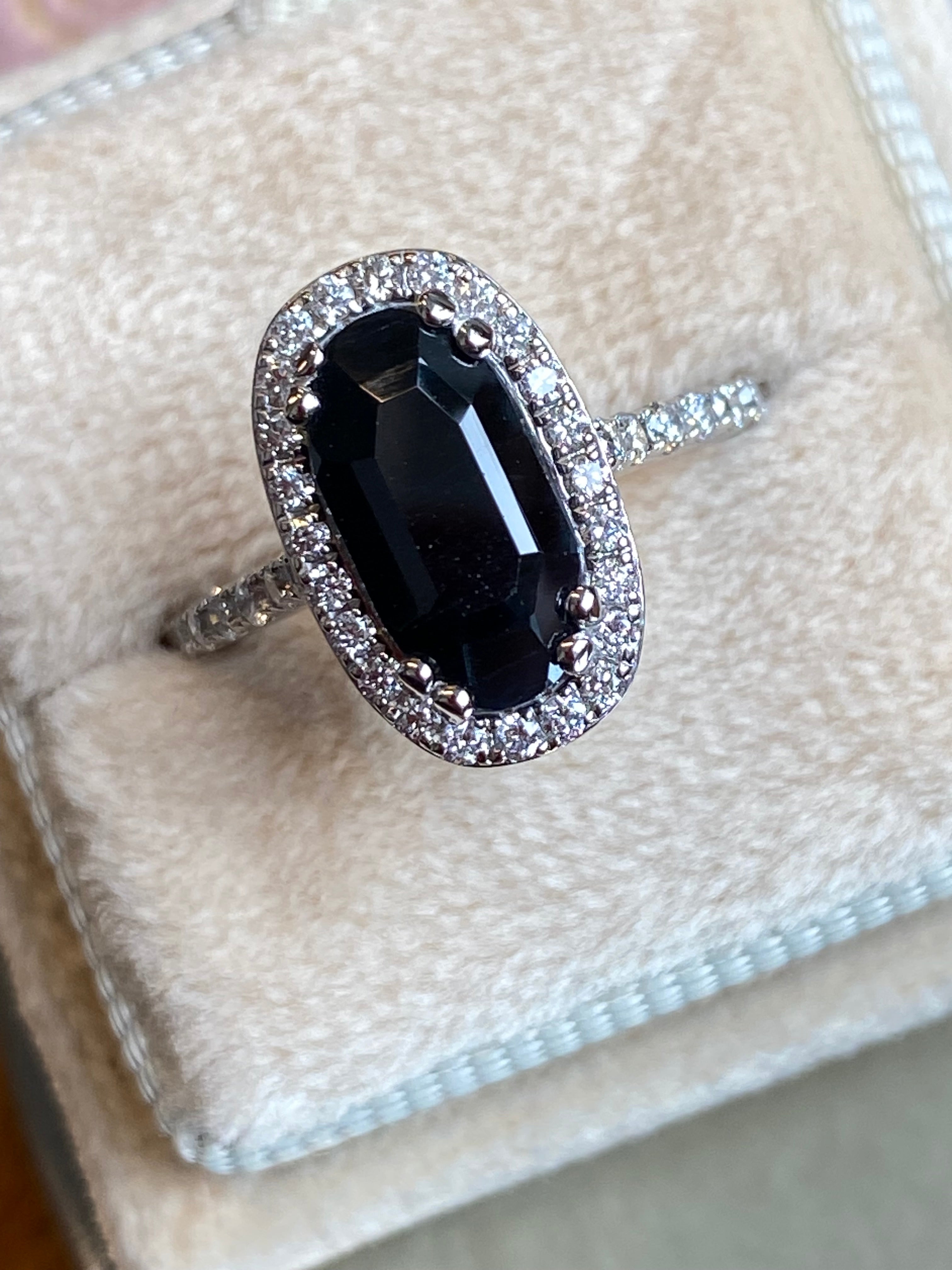 2.85 Carat Black Sapphire and Natural Diamond Ring in 9ct White Gold