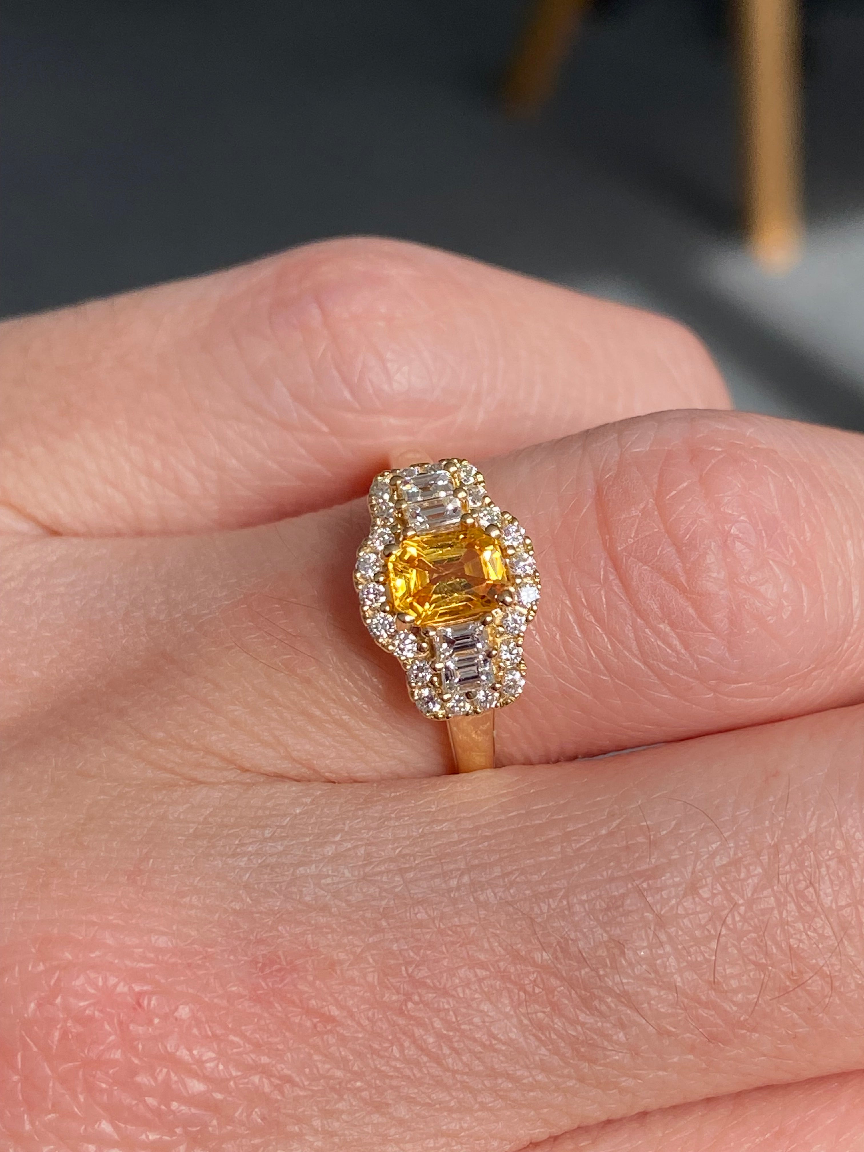 2.59 CTW Radiant Cut Yellow Sapphire and Natural Diamond Ring in 18ct Yellow Gold