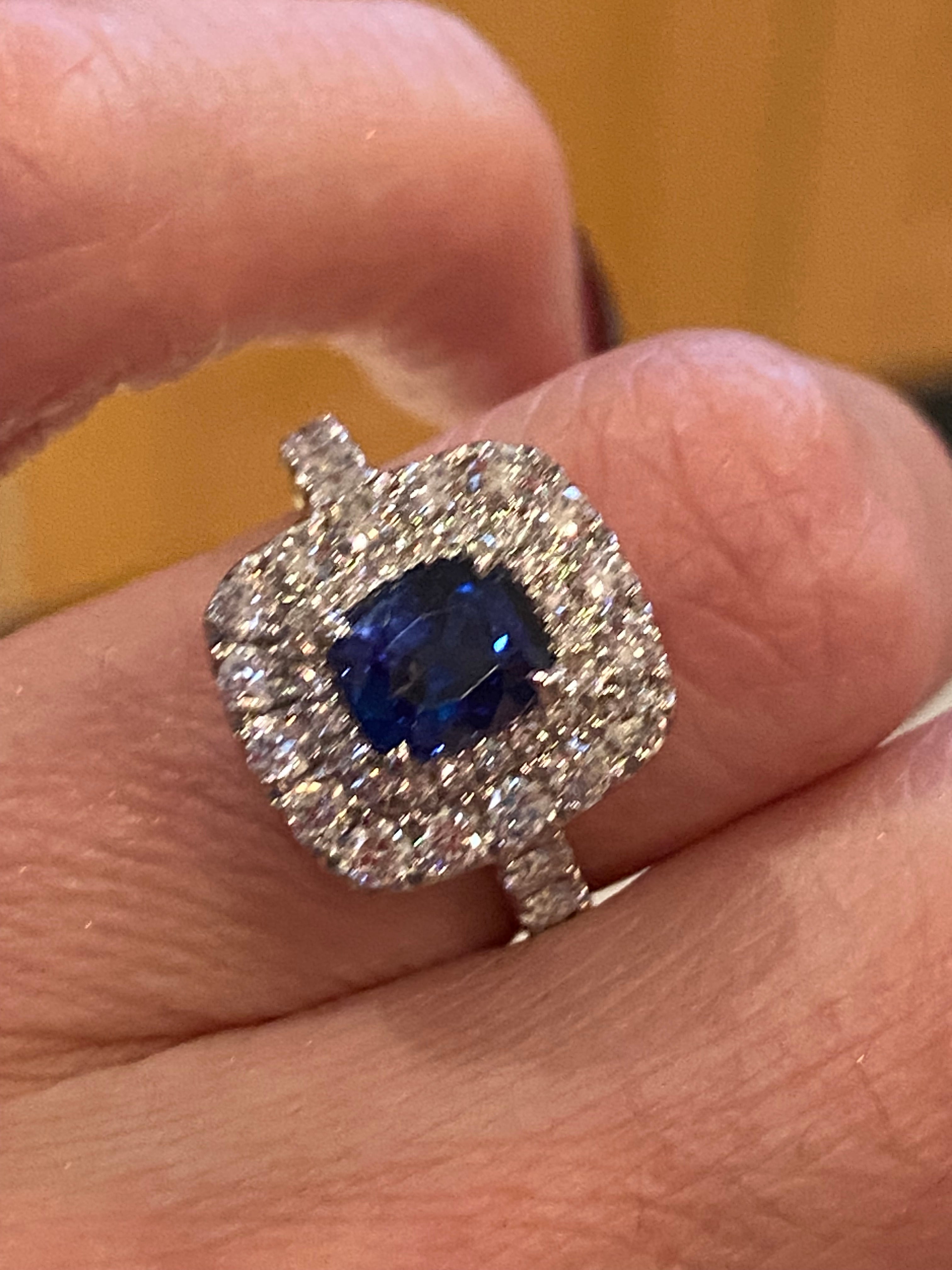 2.48 CTW Blue Ceylon Sapphire and Natural Diamond Double Halo Ring in Platinum
