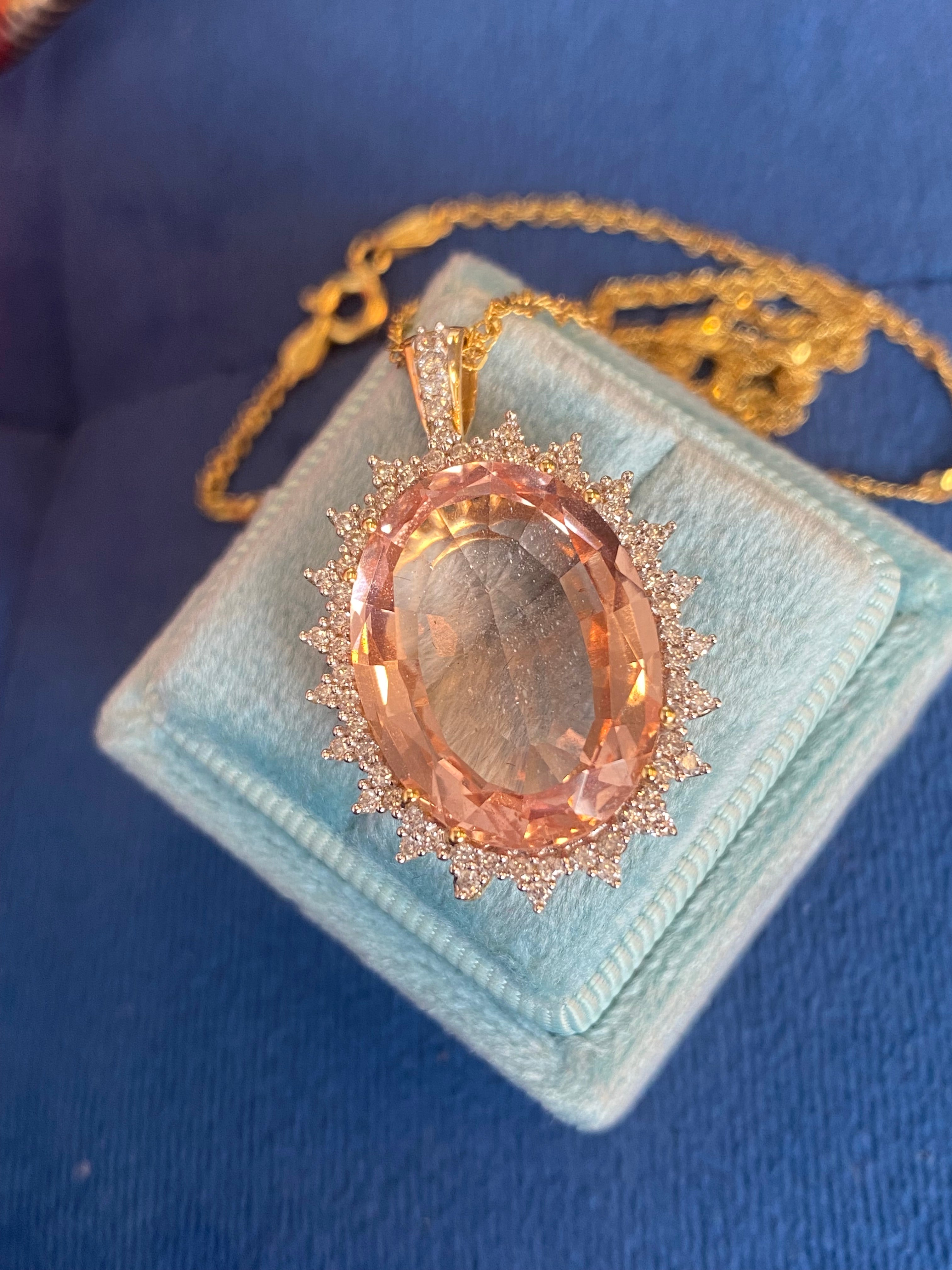 15.00 Carat Morganite and Diamond Pendant Necklace in 18ct Yellow Gold