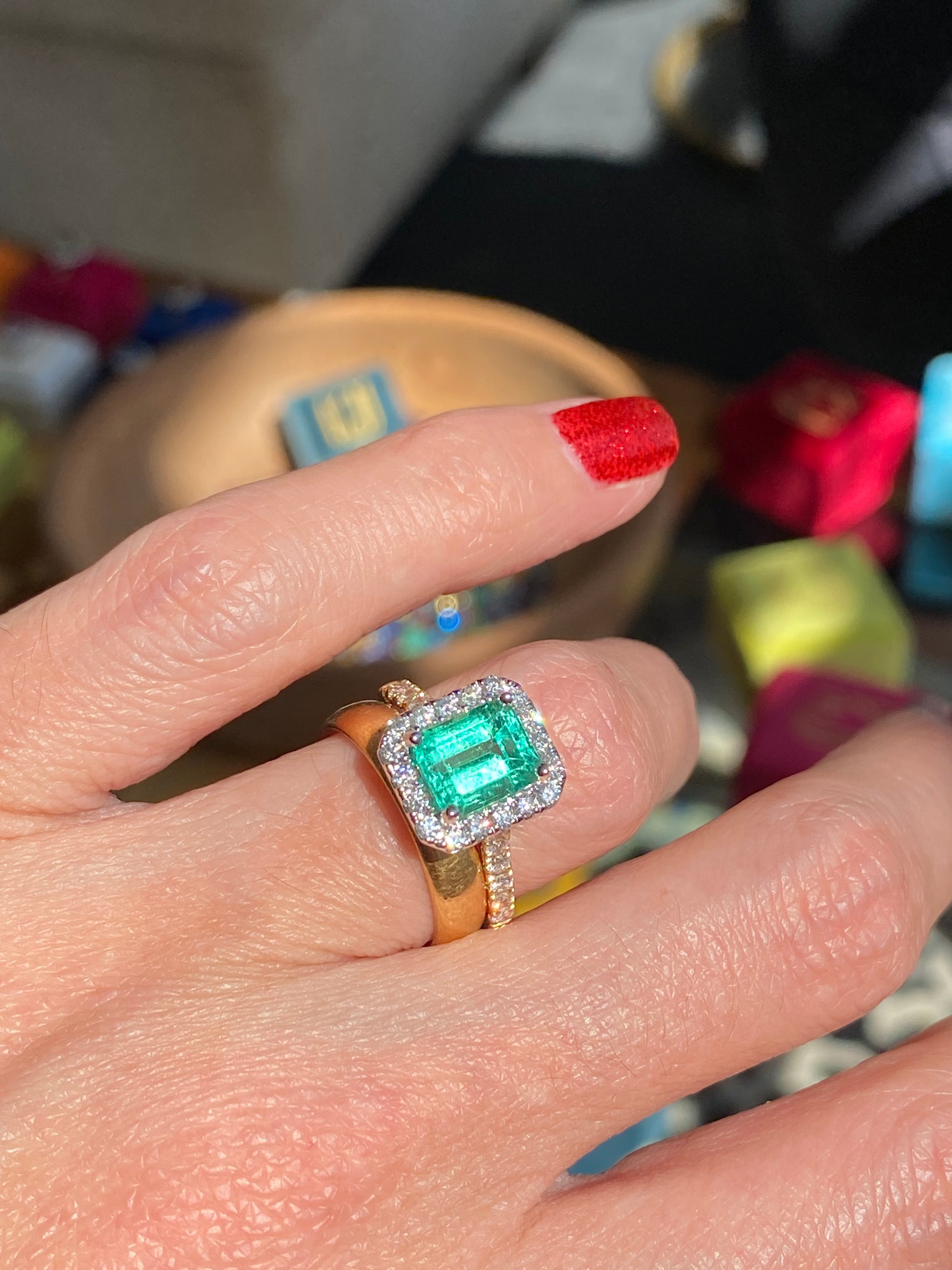 1.64 Carat Colombian Emerald and Natural Diamond Ring in 18ct White and Yellow Gold