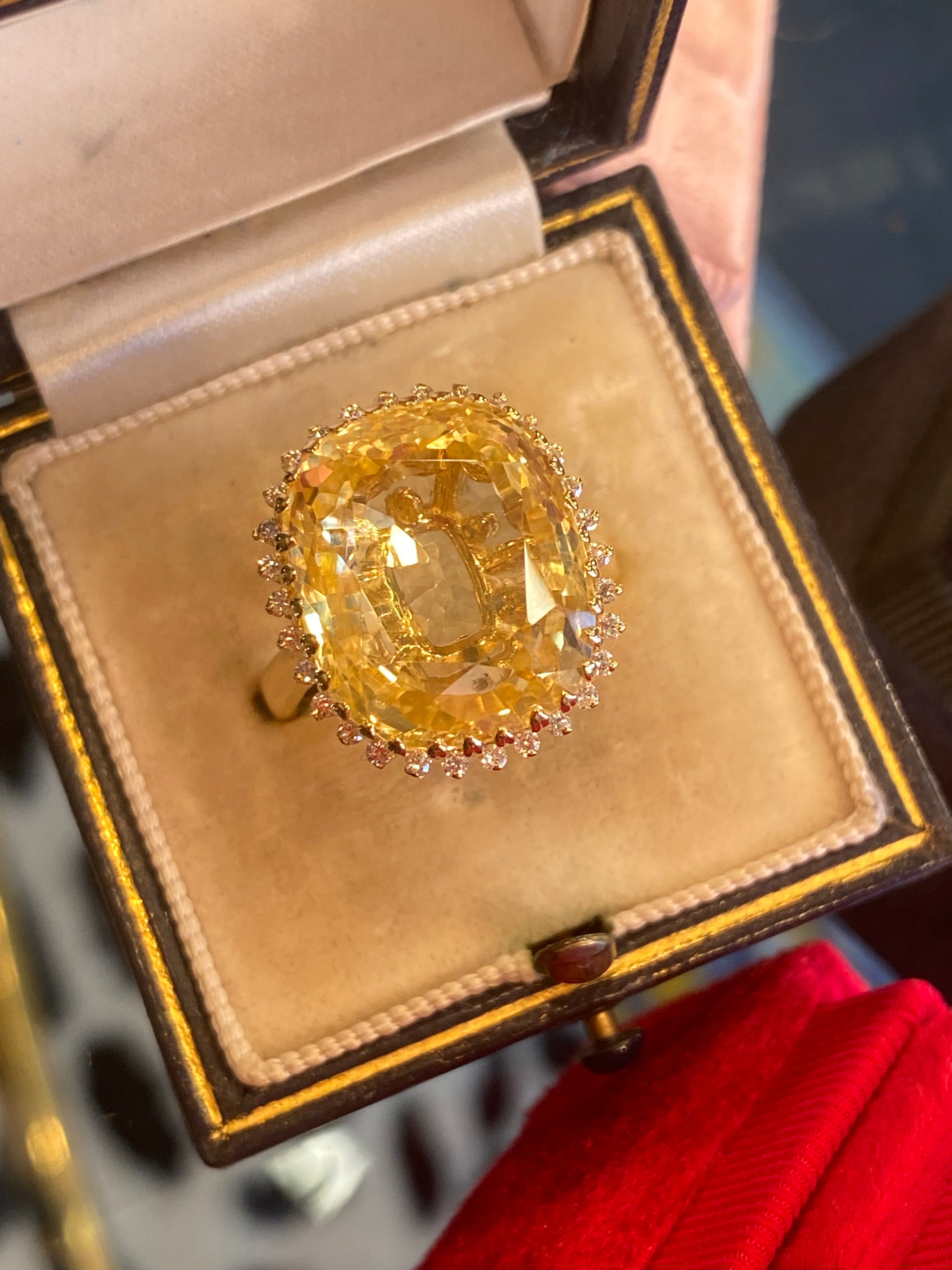 Masterpiece 19.23 Carat Certified Antique Unheated Yellow Sapphire and Diamond Ring