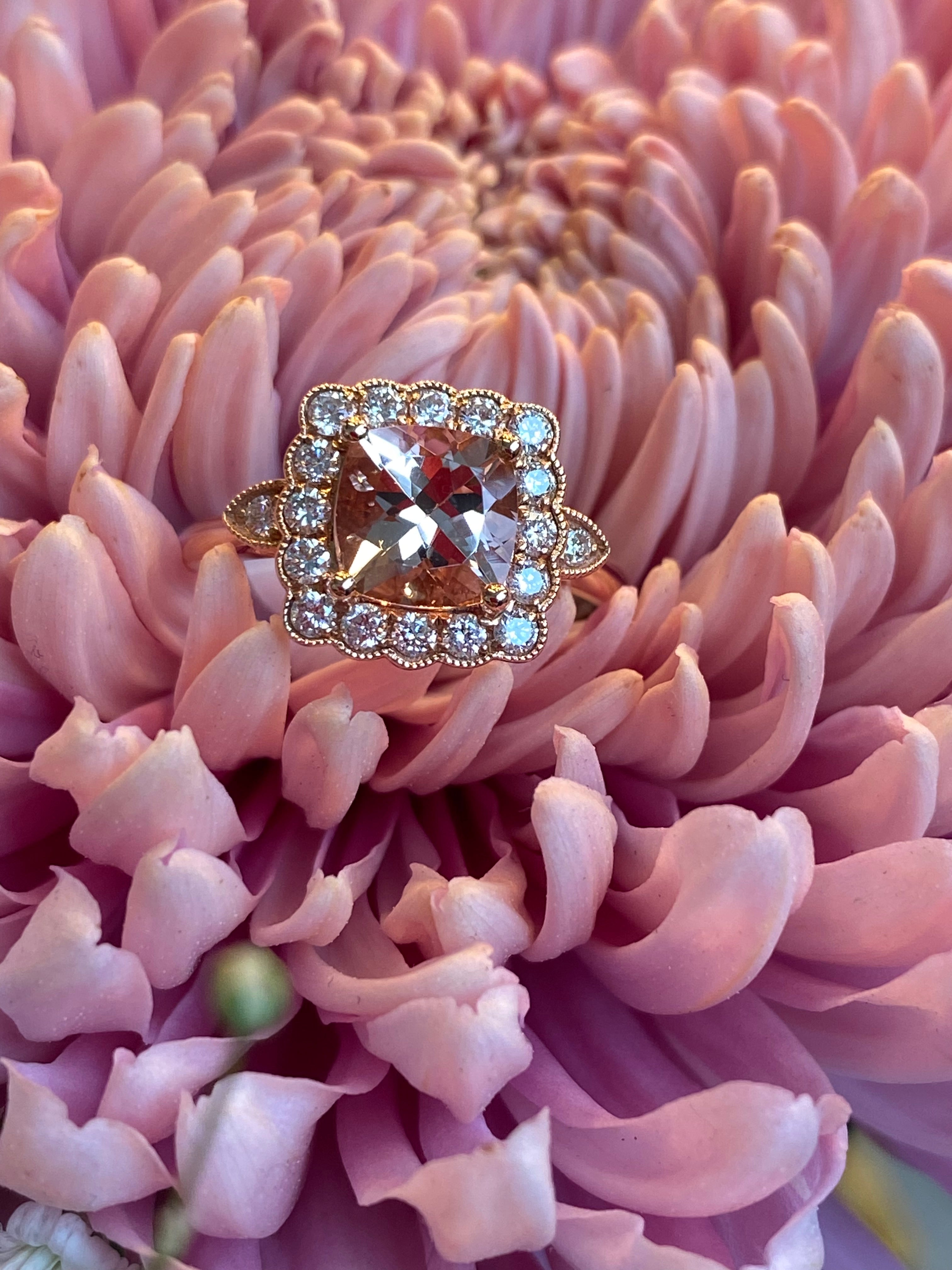 1.58 CTW Morganite and Natural Diamond Ring in 18ct Rose Gold