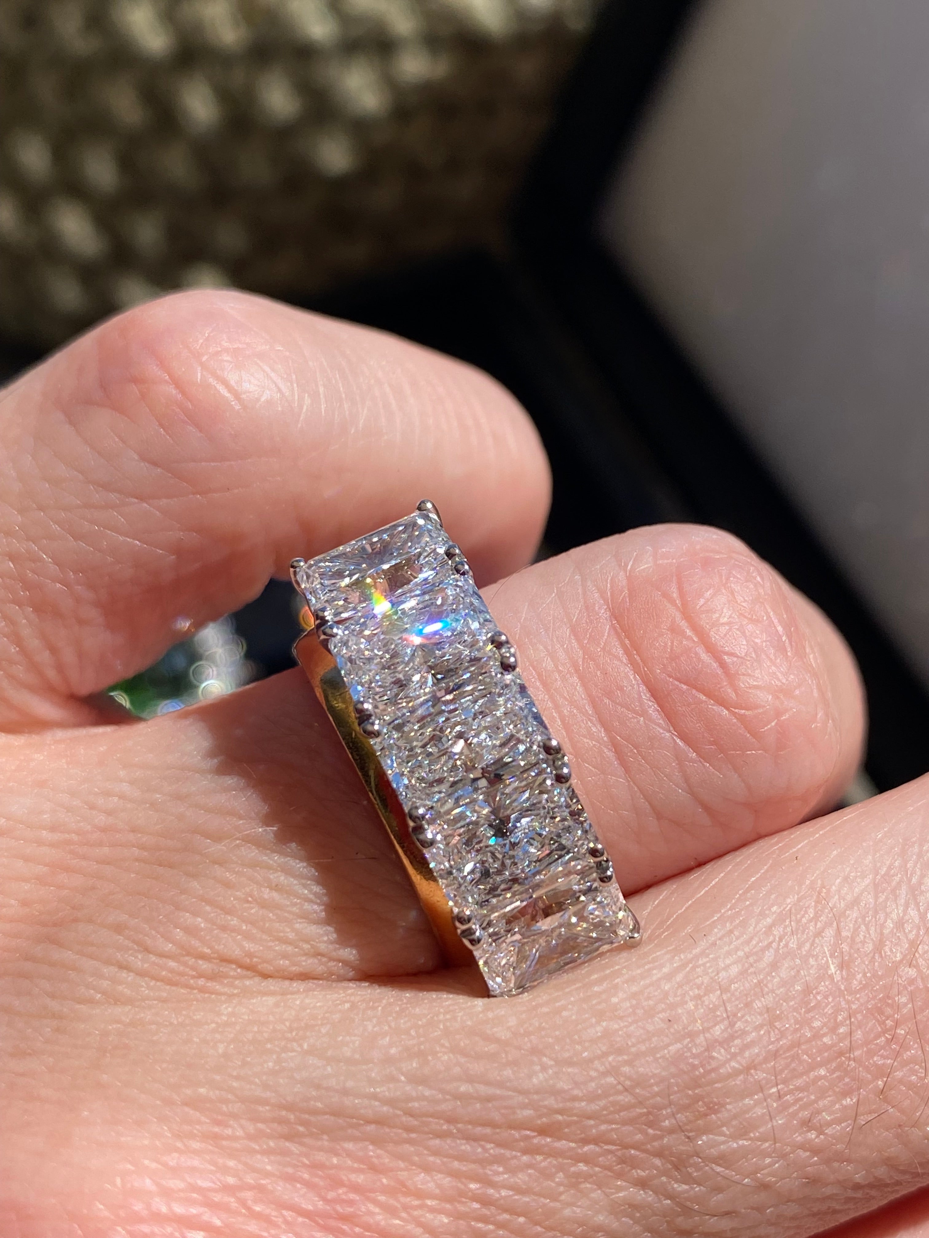 5.11 CTW Radiant Cut D Colour VS1 Lab Diamond Five Stone Ring in Platinum and 18ct Yellow Gold