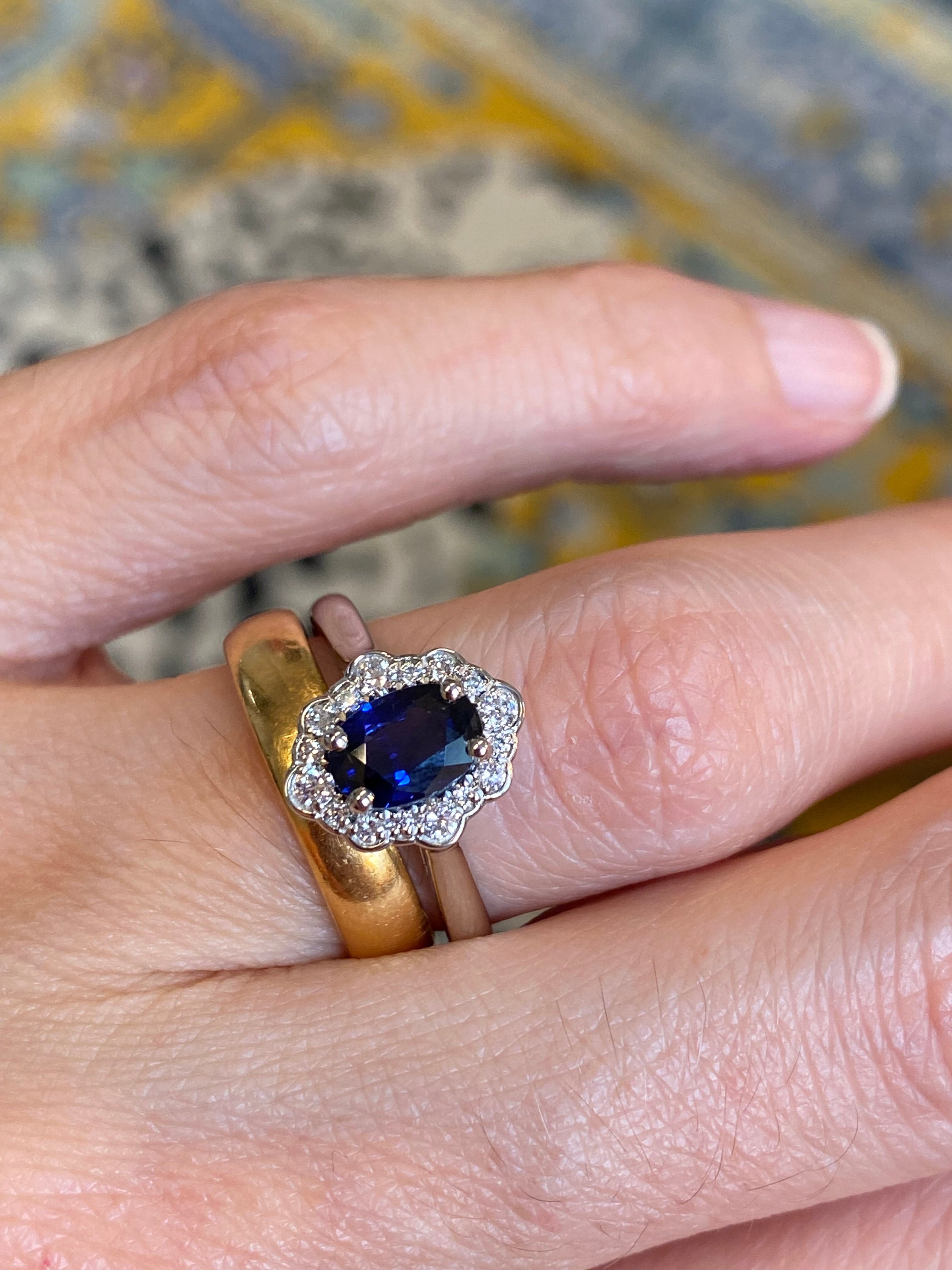 1.26 CTW Art Deco Style Blue Ceylon Sapphire and Natural Diamond Halo Ring in Platinum