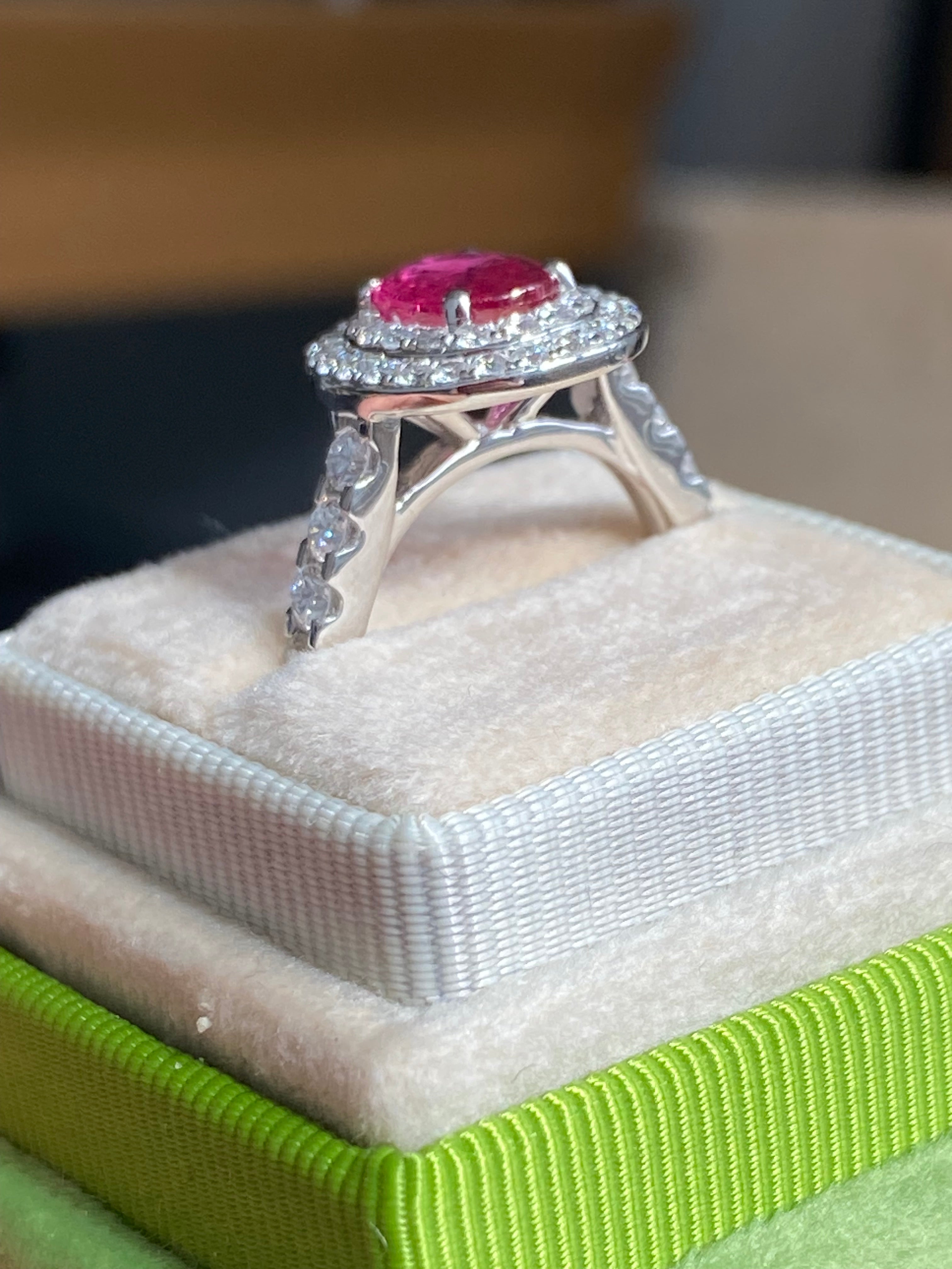 2.43 CTW Oval-Cut Ruby and Natural Diamond Double Halo Ring in Platinum