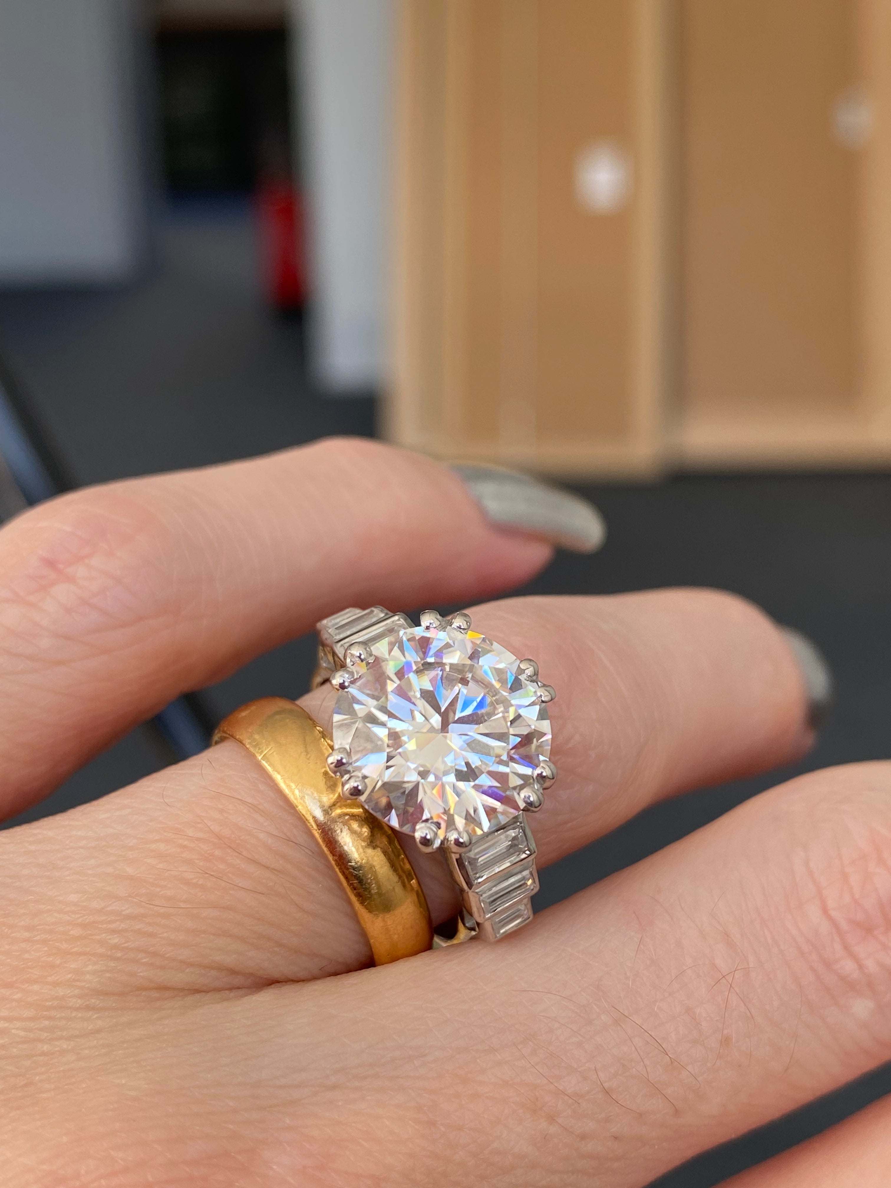 6.45 CTW Round Brilliant Cut Moissanite Solitaire Engagement Ring in Sterling Silver