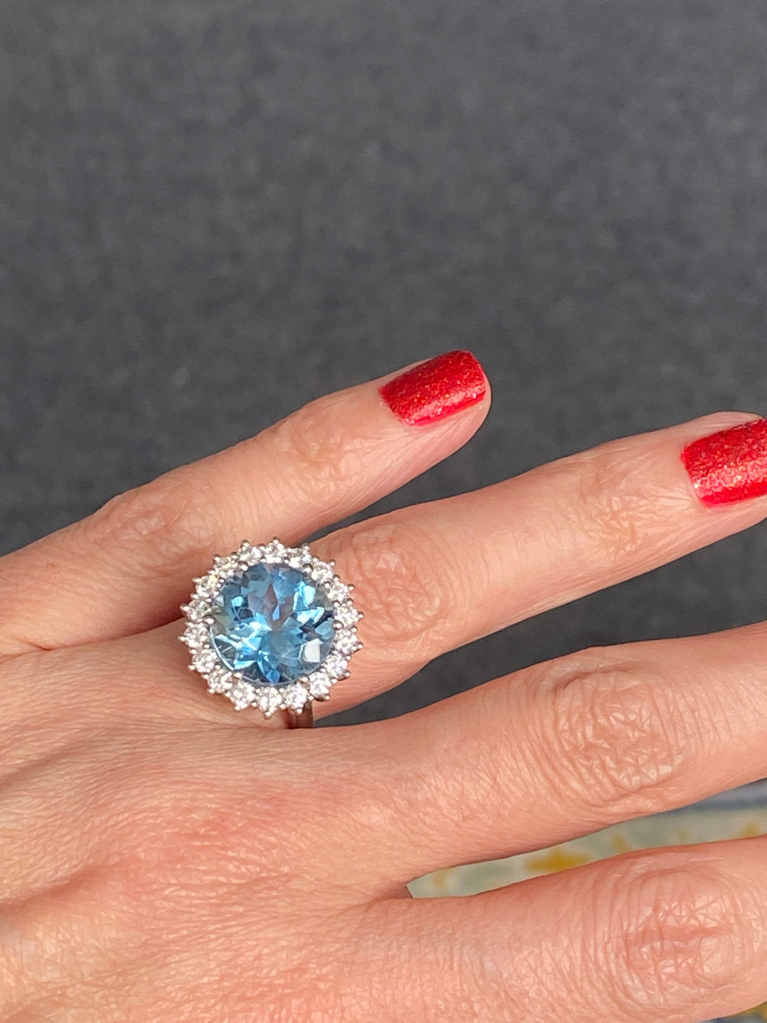 8.07 CTW Certified Santa Maria Aquamarine and Natural Diamond Halo Ring in Platinum