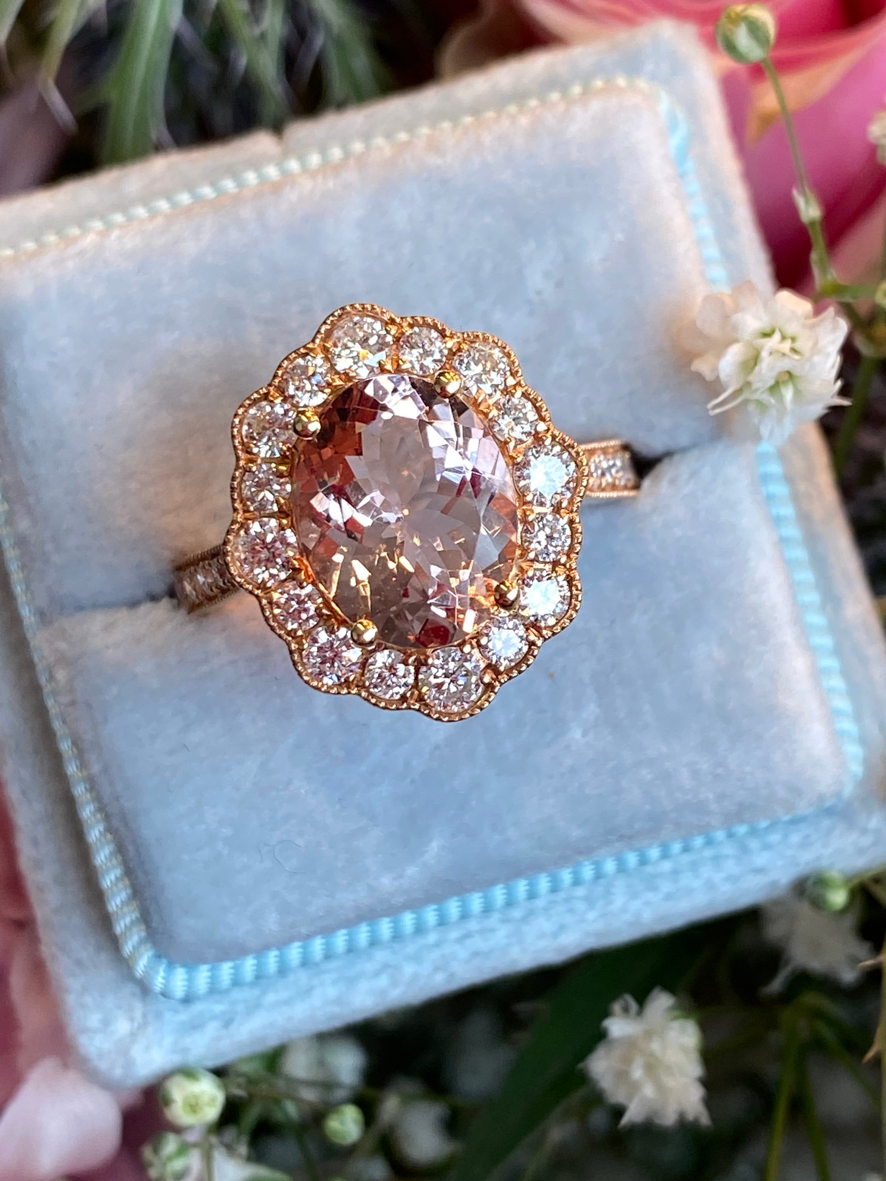 3.10 CTW Morganite and Natural Diamond Ring in 18ct Rose Gold