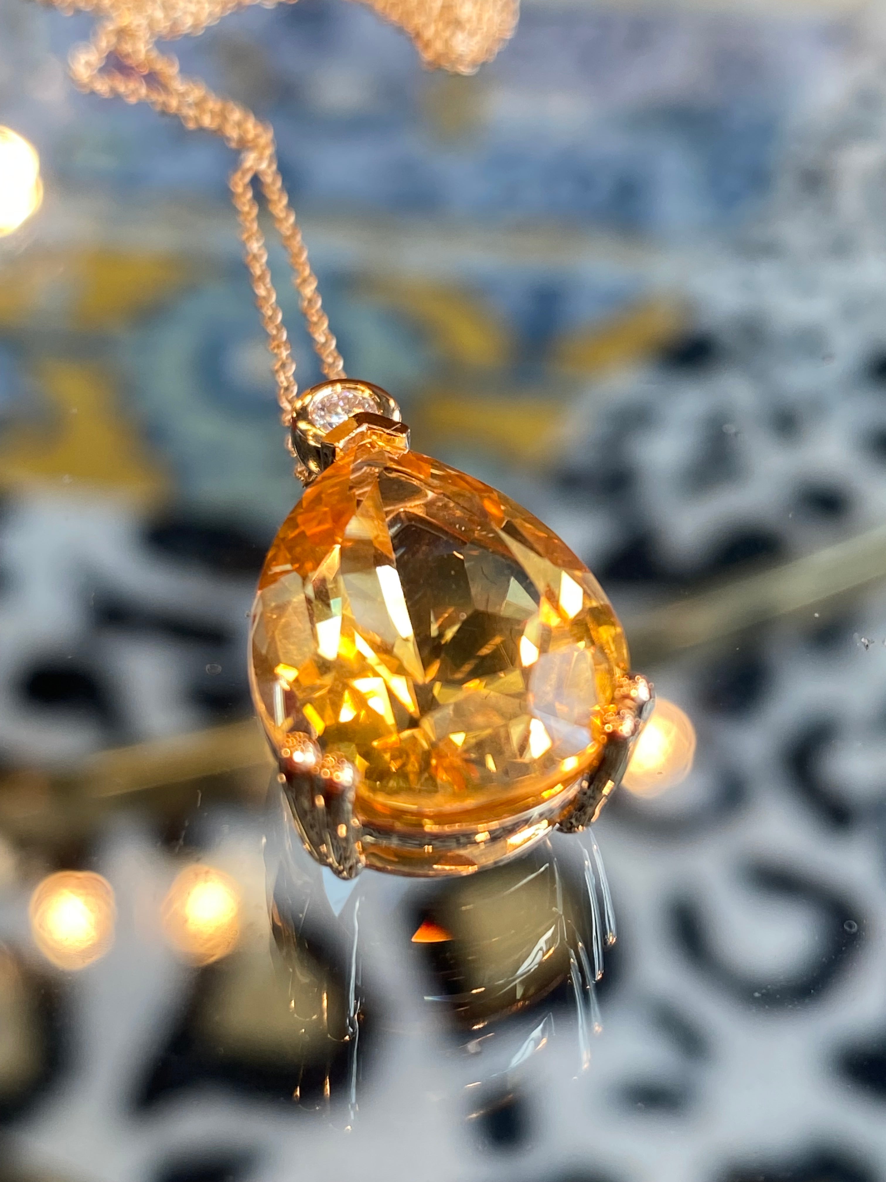 9.50 Carat Citrine and Natural Diamond Pendant Necklace in 9ct Yellow Gold