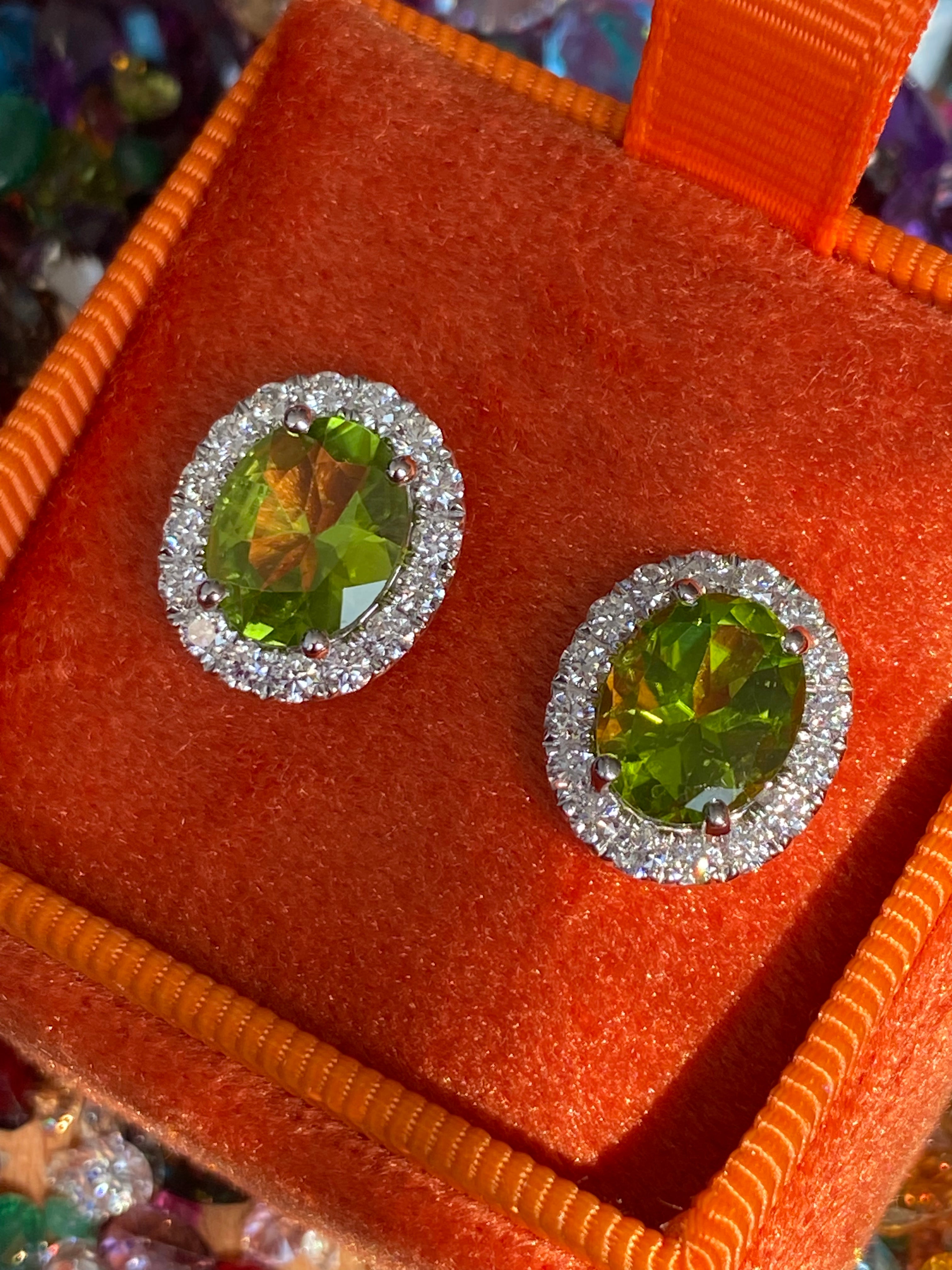 5.63 CTW Peridot and Natural Diamond Stud Earrings in 9ct White Gold