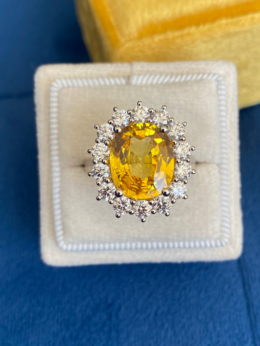5.54 Carat Yellow Sapphire and 1.36ctw Natural Diamond Ring in Platinum