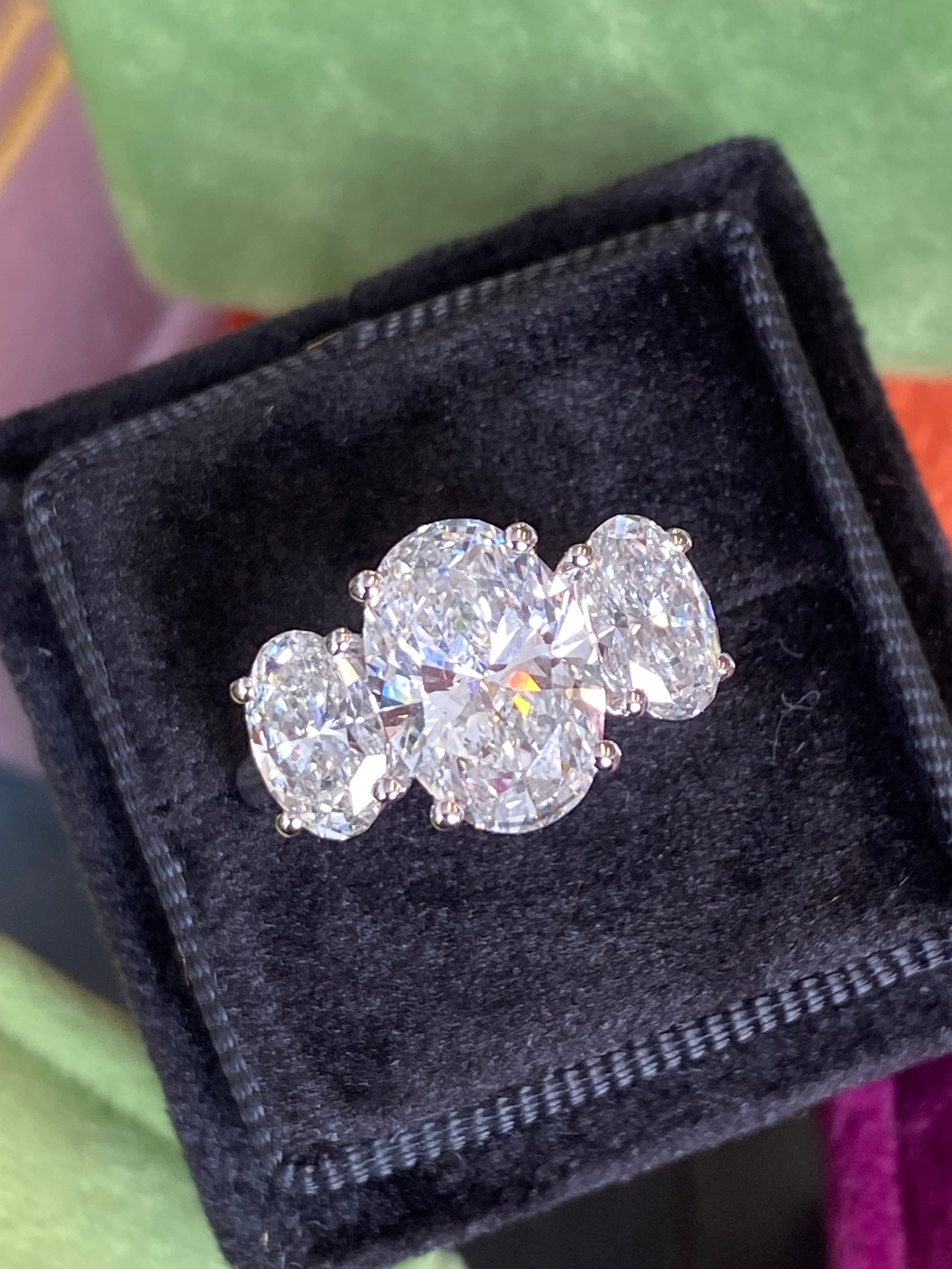 4.95 CTW Oval Cut D Colour VS2 Lab Diamond Three Stone Ring in Platinum