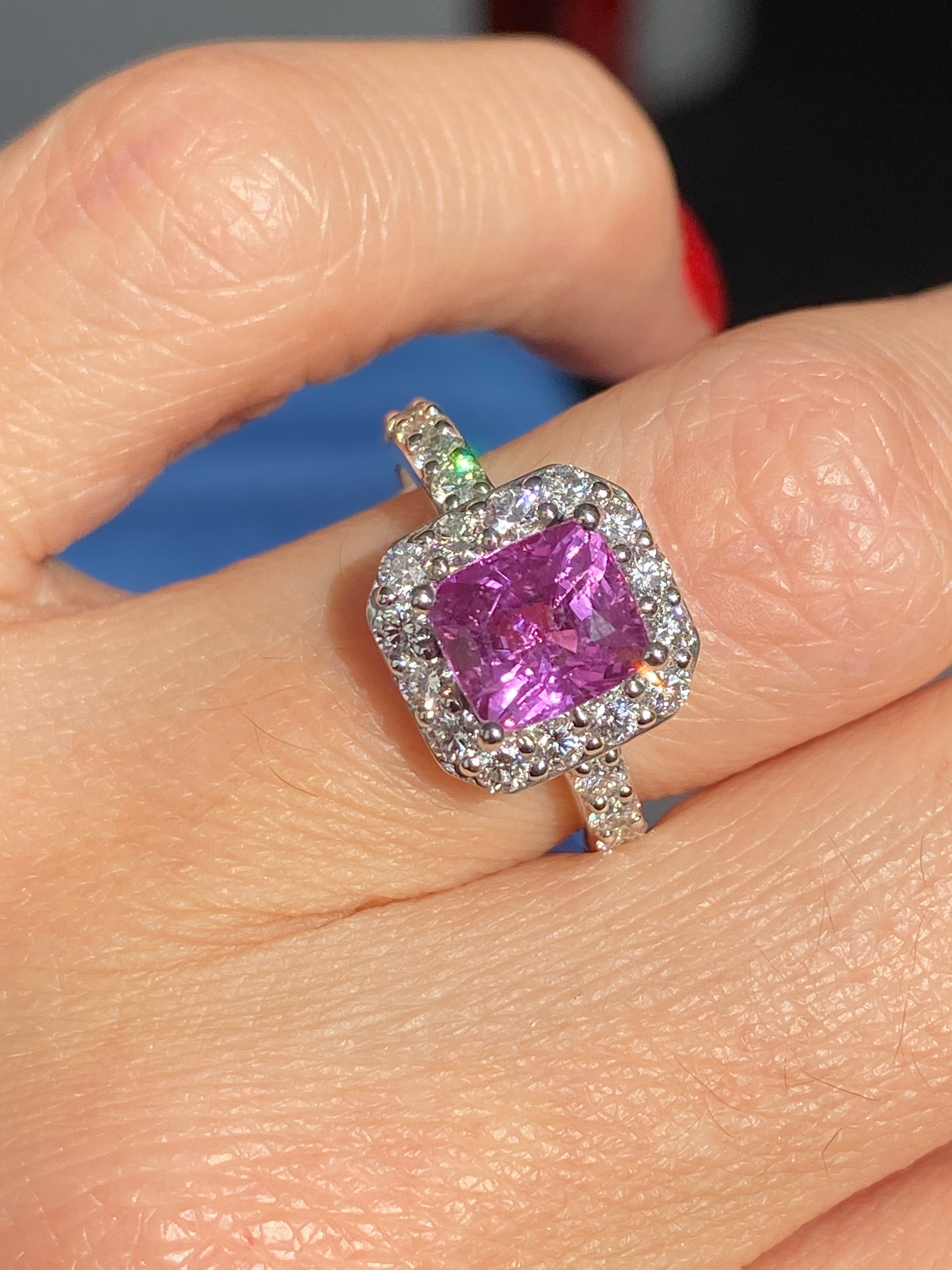 3.08 CTW Pink Sapphire and Natural Diamond Ring in Platinum