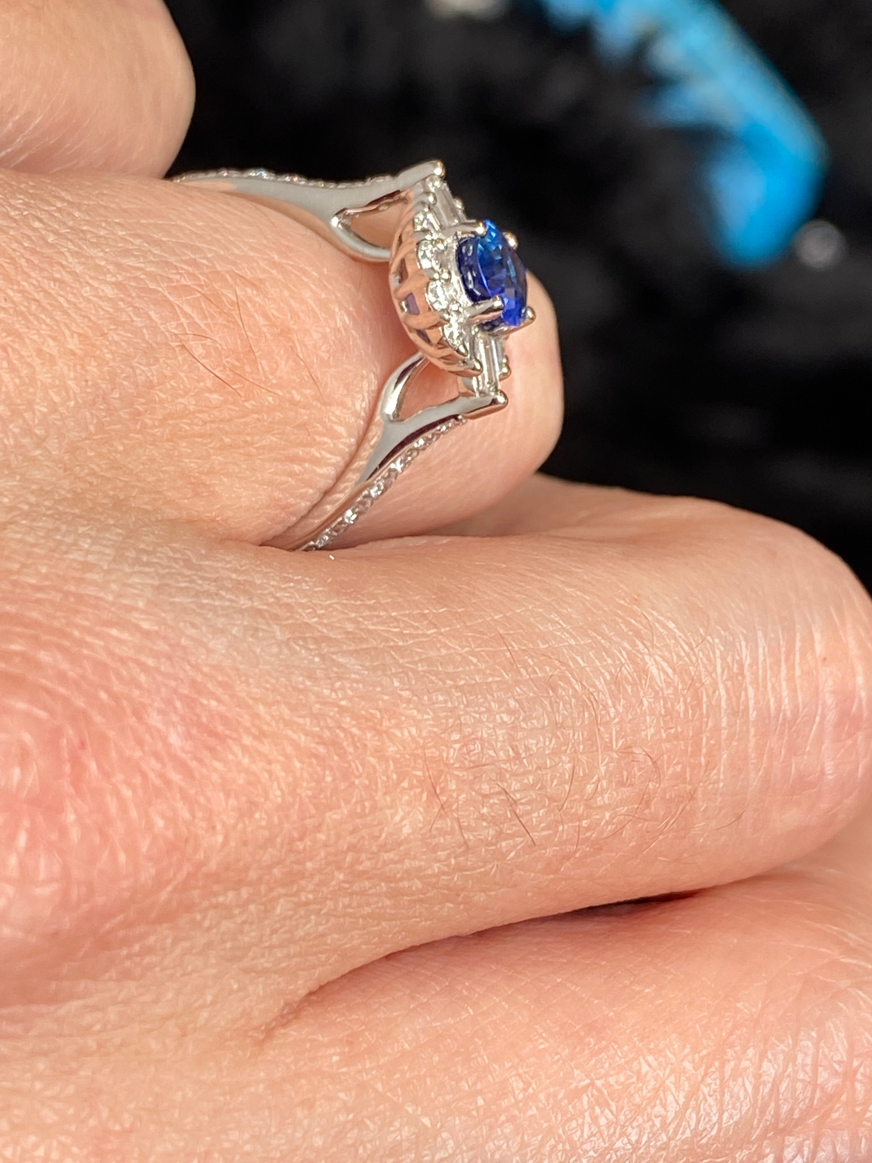 1.58 CTW Blue Ceylon Sapphire and Natural Diamond Halo Ring in Platinum