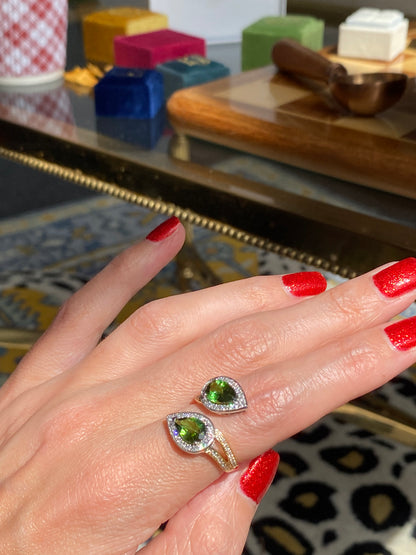2.60 Carat Green Tourmaline and Diamond Bypass Ring in Platinum and 18ct Yellow Gold