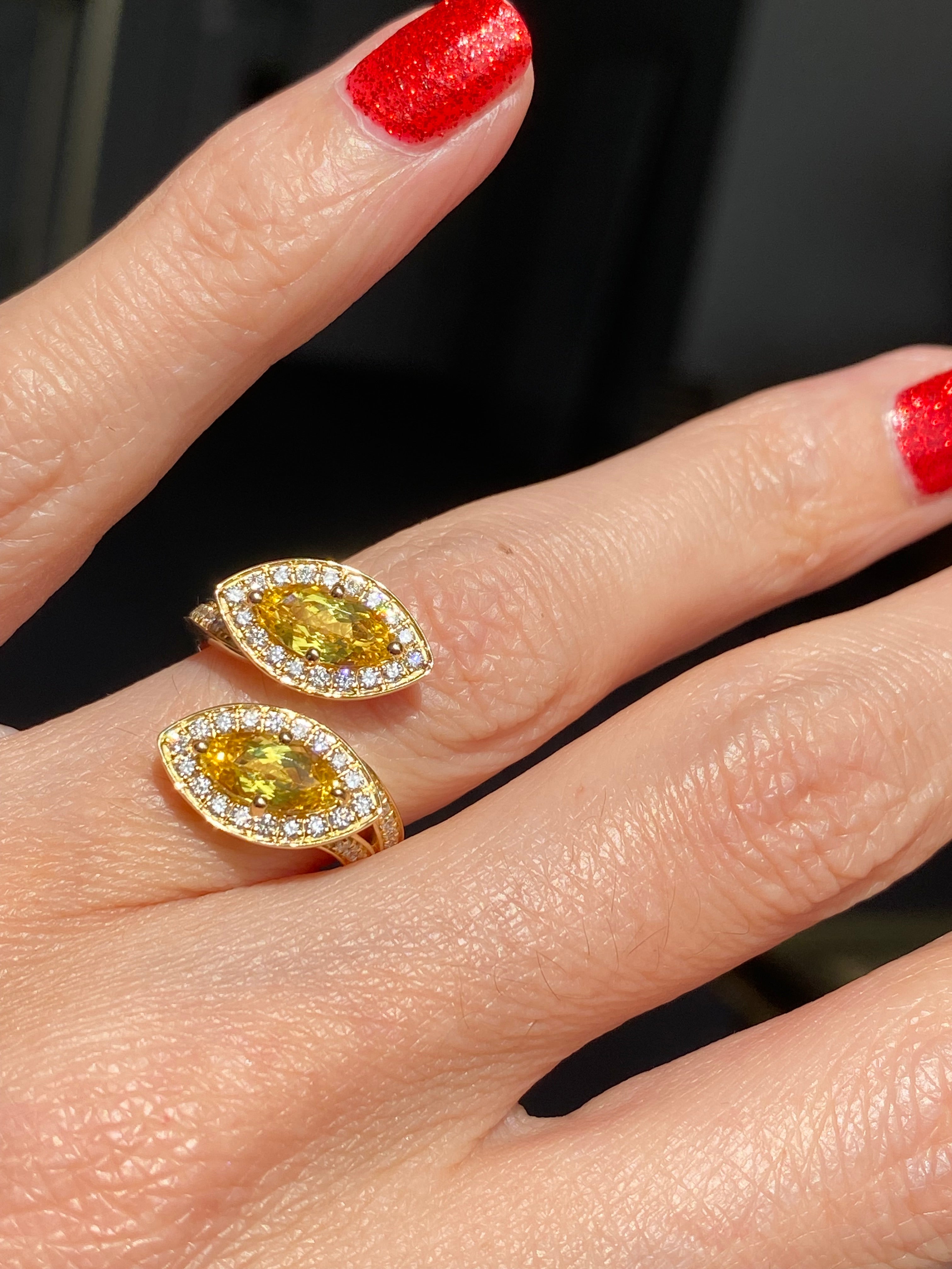 2.20ctw Yellow Ceylon Sapphire and 0.49ctw Natural Diamond Toi et Moi Ring in Platinum and 18ct Yellow Gold