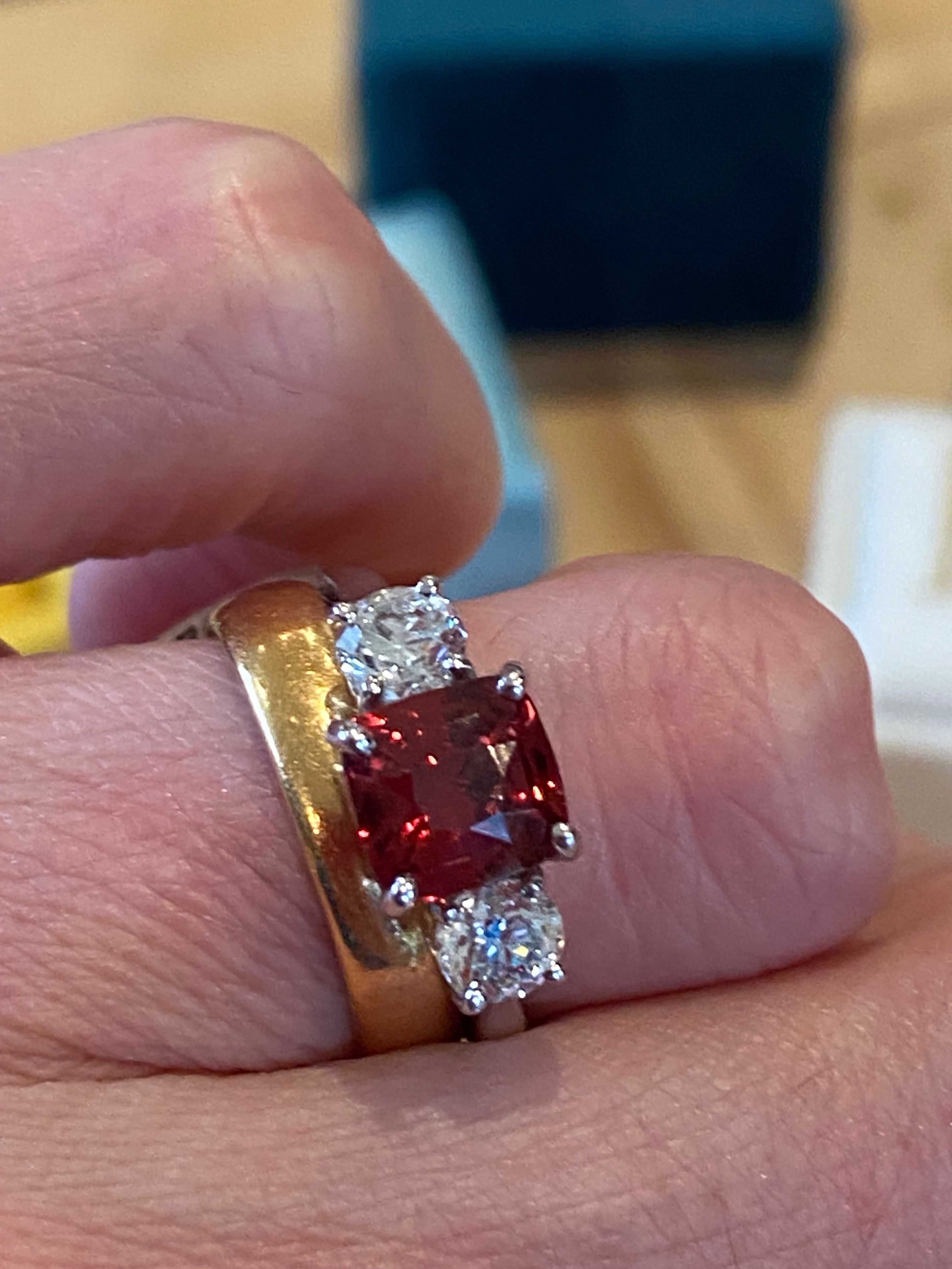 3.28 CTW Rhodolite Garnet and Natural Diamond Three Stone Ring in Platinum