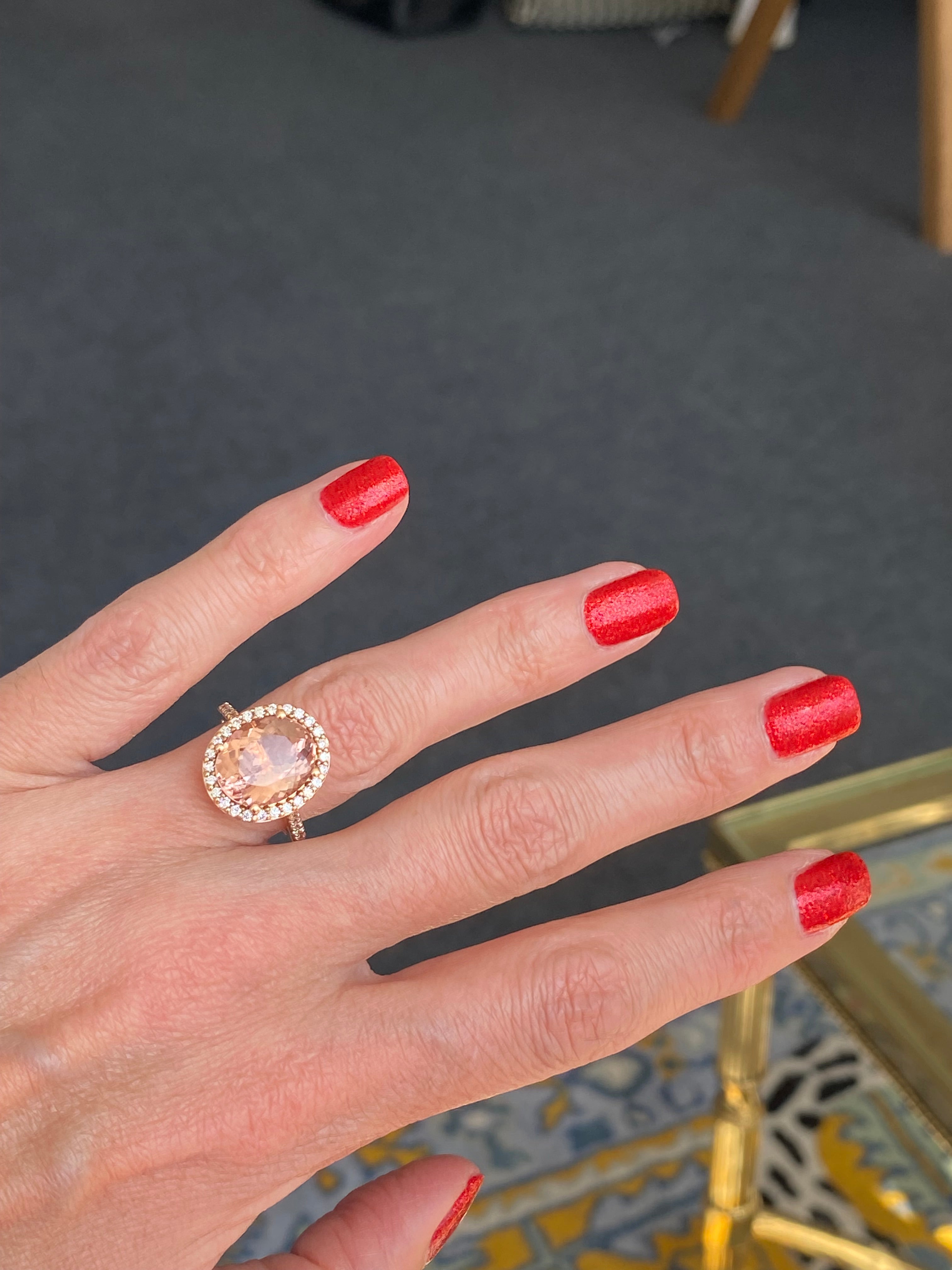 5.46 Carat Morganite and Natural Diamond Ring in 18ct Rose Gold