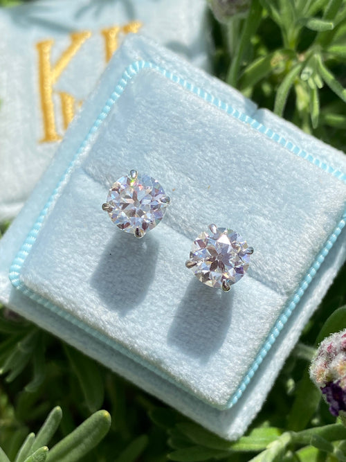 2.00 CTW Old Cut Moissanite Stud Earrings in Sterling Silver