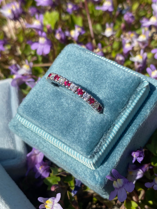 0.47ctw Natural Ruby and Moissanite Eternity Stacking Ring in Sterling Silver