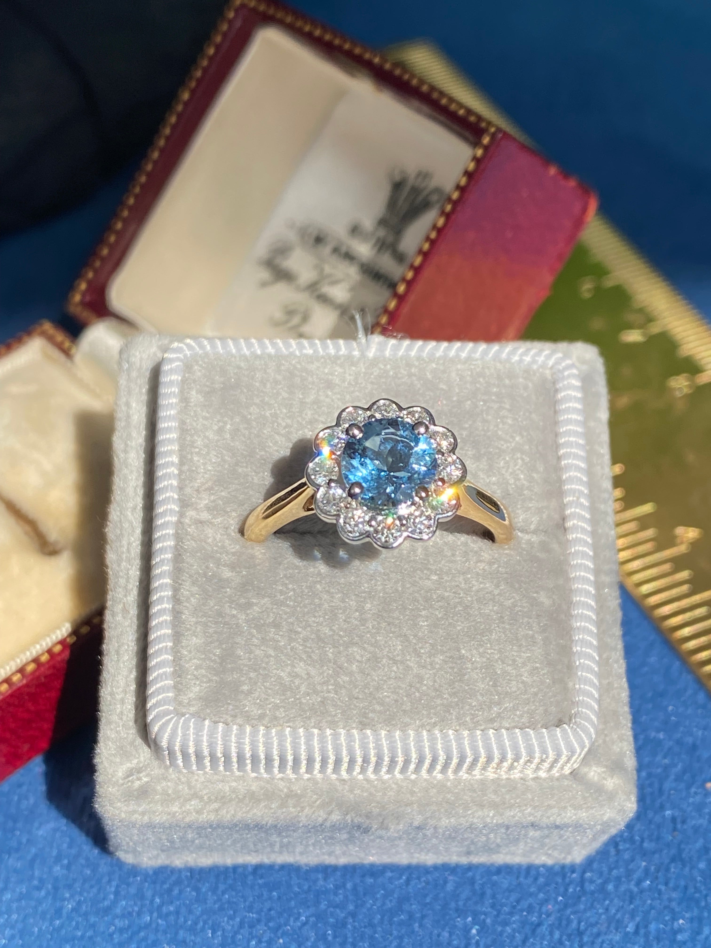 1.24 CTW Aquamarine and Natural Diamond Ring in Platinum and 18ct Yellow Gold