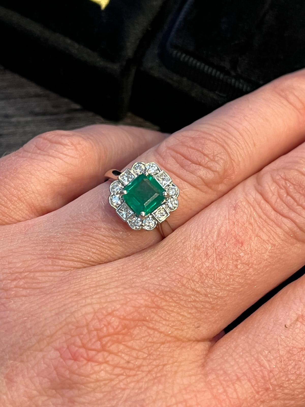 1.35 Carat Emerald and 0.49ctw Natural Diamond Ring in Platinum