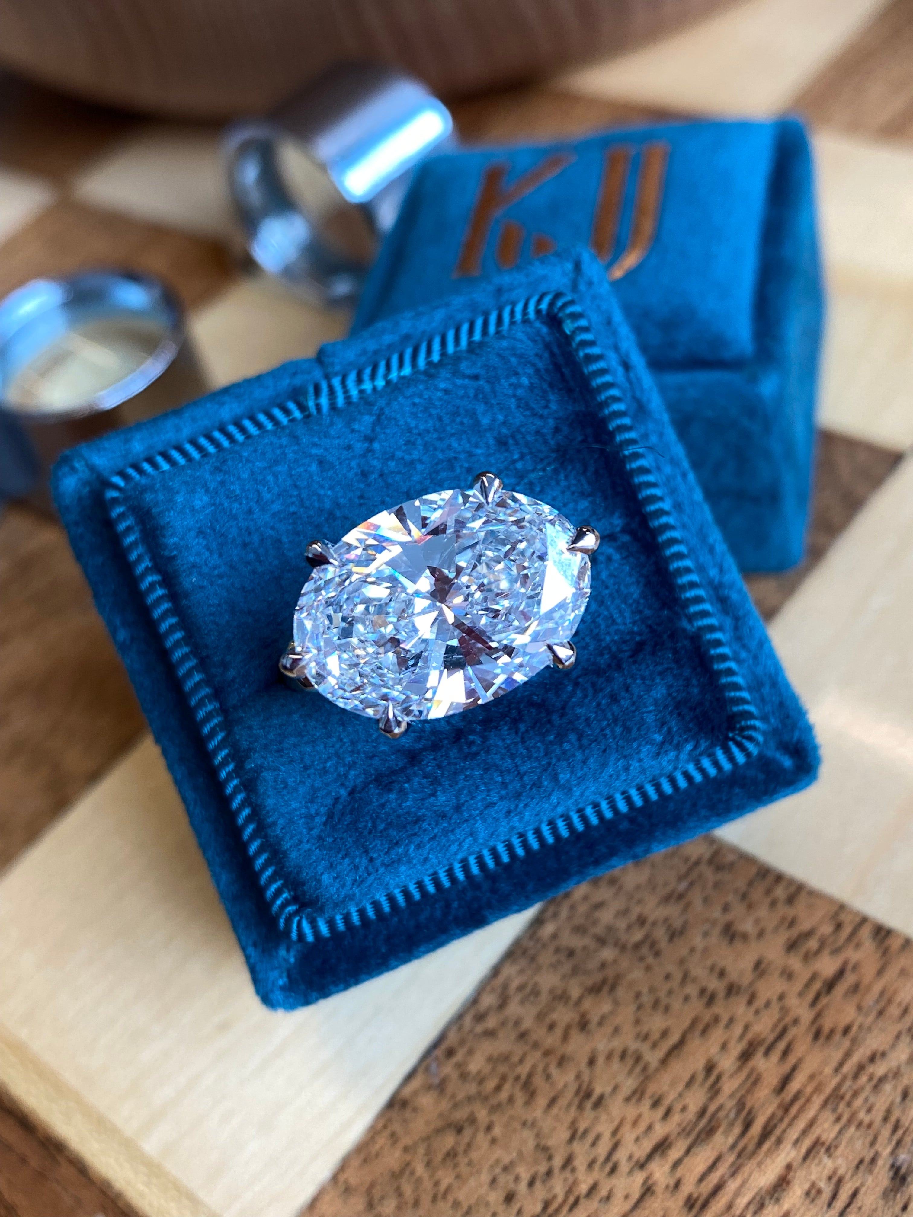 8.01 Carat Oval Cut Lab Diamond East West Solitaire Engagement Ring in 18ct Yellow Gold and Platinum