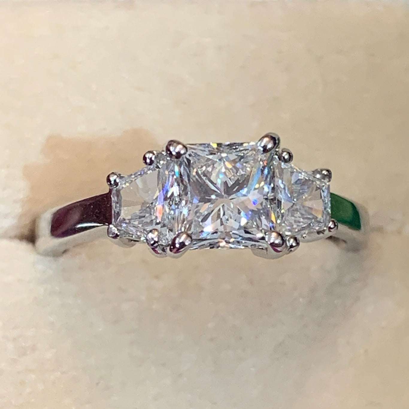 Heritage 1.80 CTW + Princess Cut Lab Grown Diamond Trilogy Engagement Ring, at Least F Colour / VVS Clarity