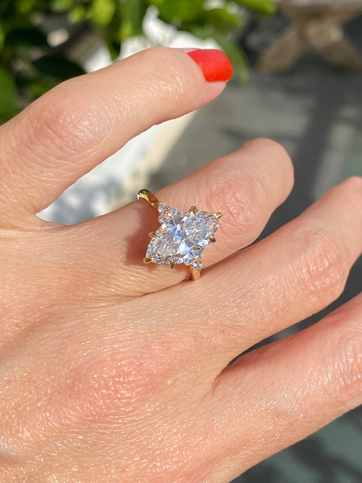 3.19 CTW Marquise Cut Lab Diamond Engagement Ring in 18ct Yellow Gold