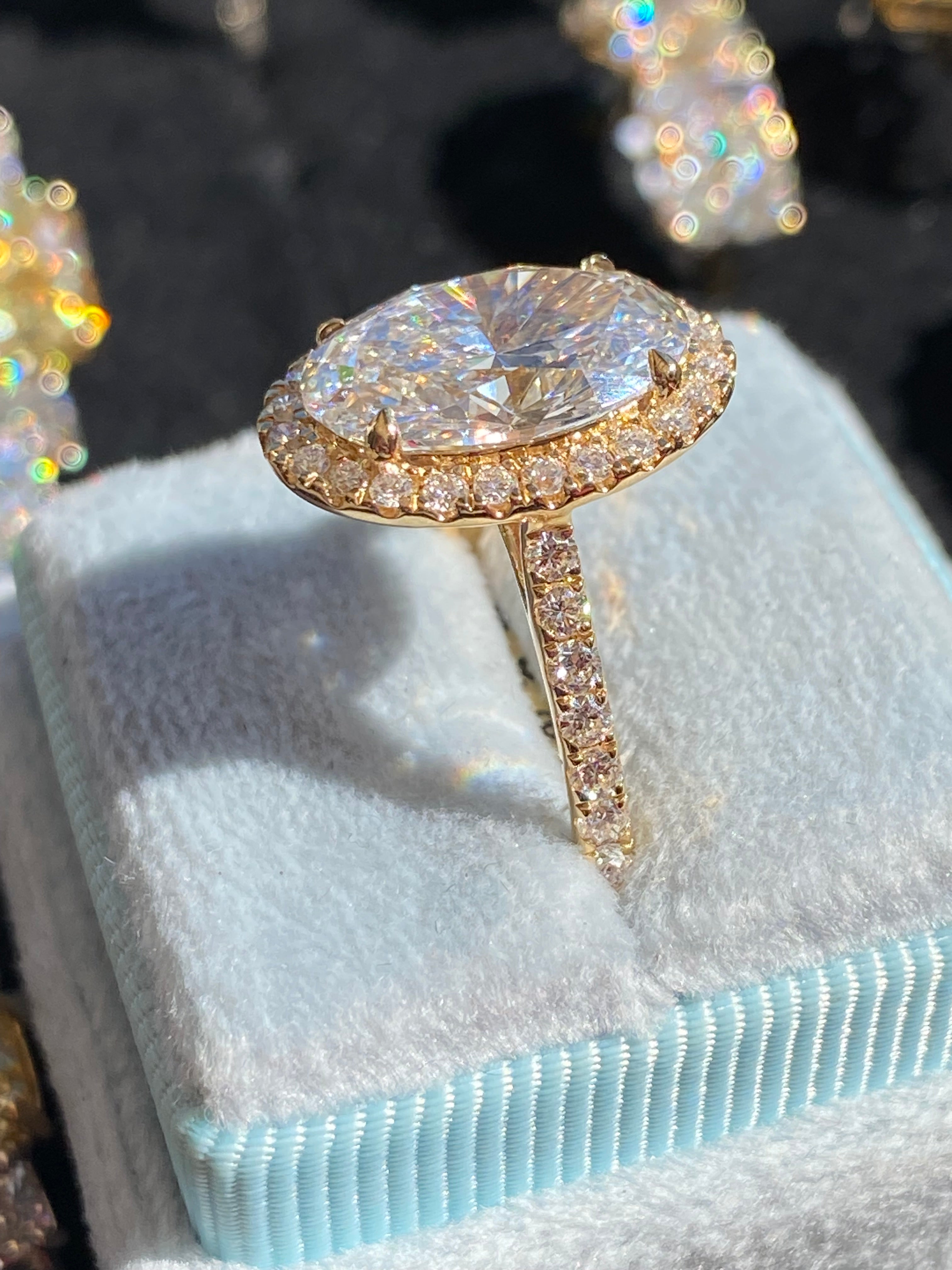 4.59 CTW Oval Cut Lab Diamond Halo Engagement Ring in 18ct Yellow Gold