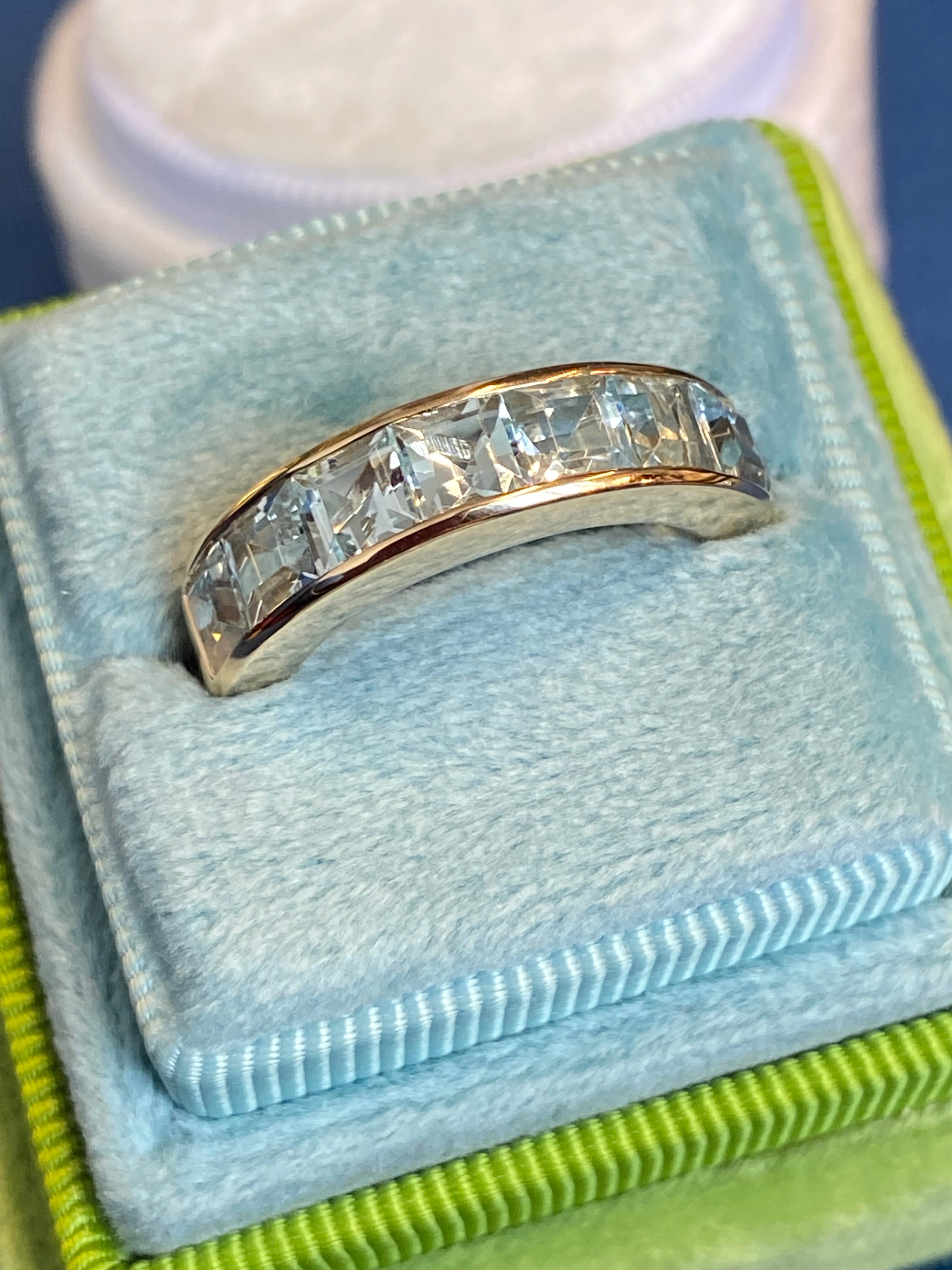 Stunning 2.33 CTW Aquamarine Eternity Ring in 9ct White Gold