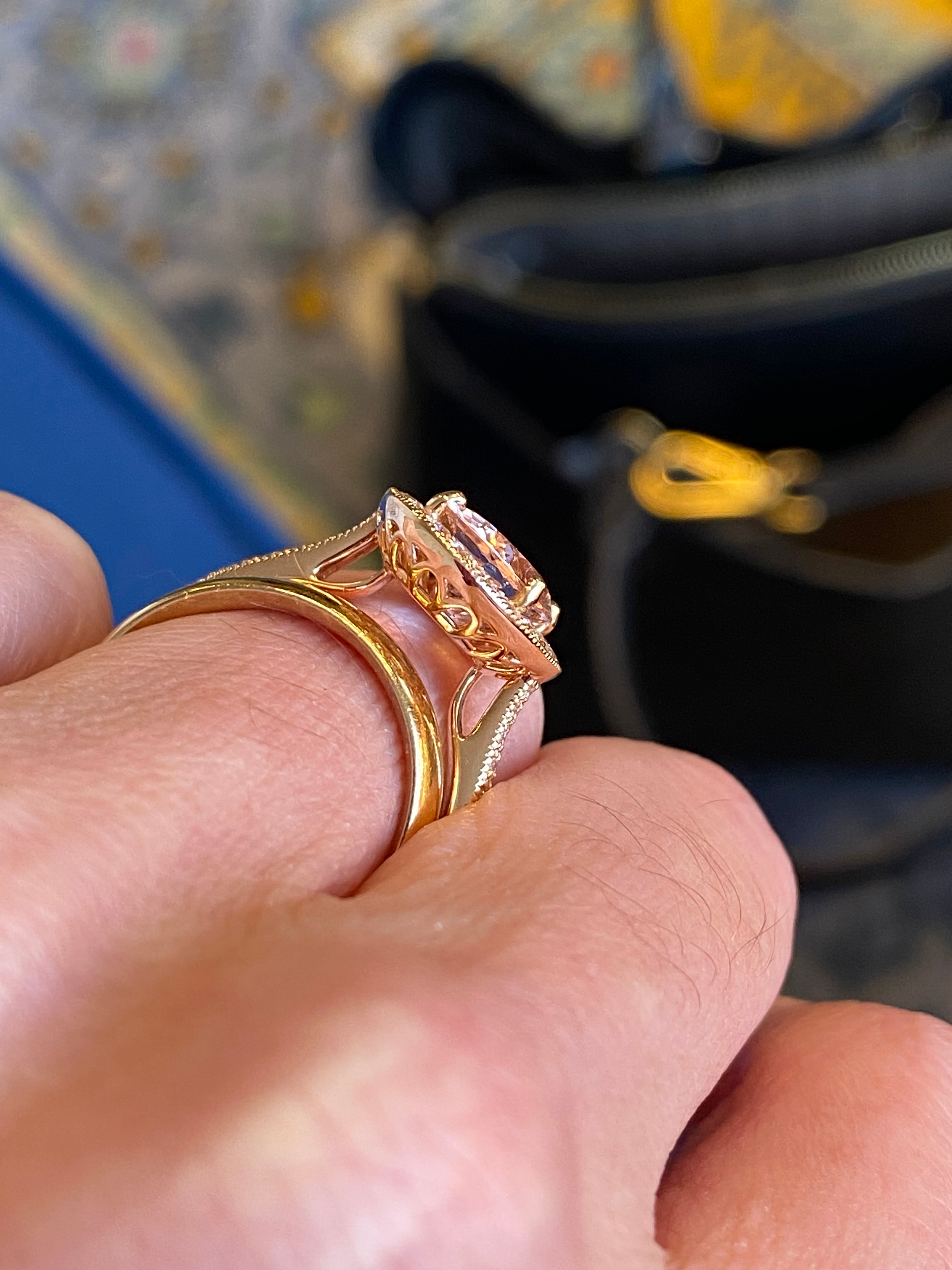 2.80 CTW Morganite and Natural Diamond Ring in 18ct Rose Gold