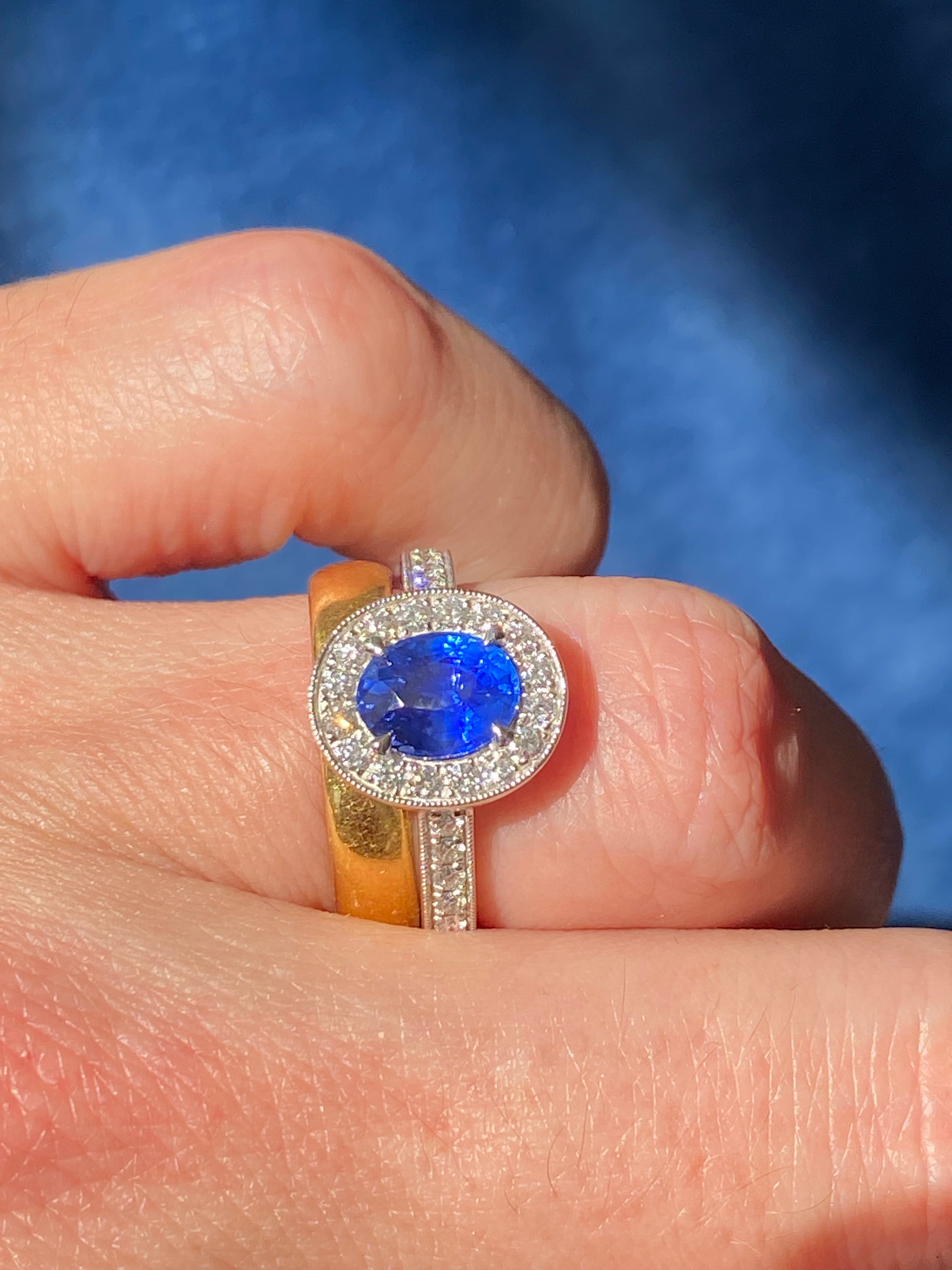 1.98 CTW Blue Ceylon Sapphire and Natural Diamond Halo Ring in Platinum