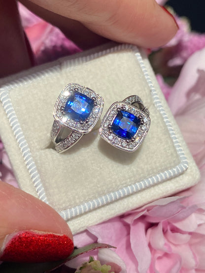 1.48ctw Ceylon Sapphire and 0.45ctw Natural Diamond Toi et Moi Ring in Platinum