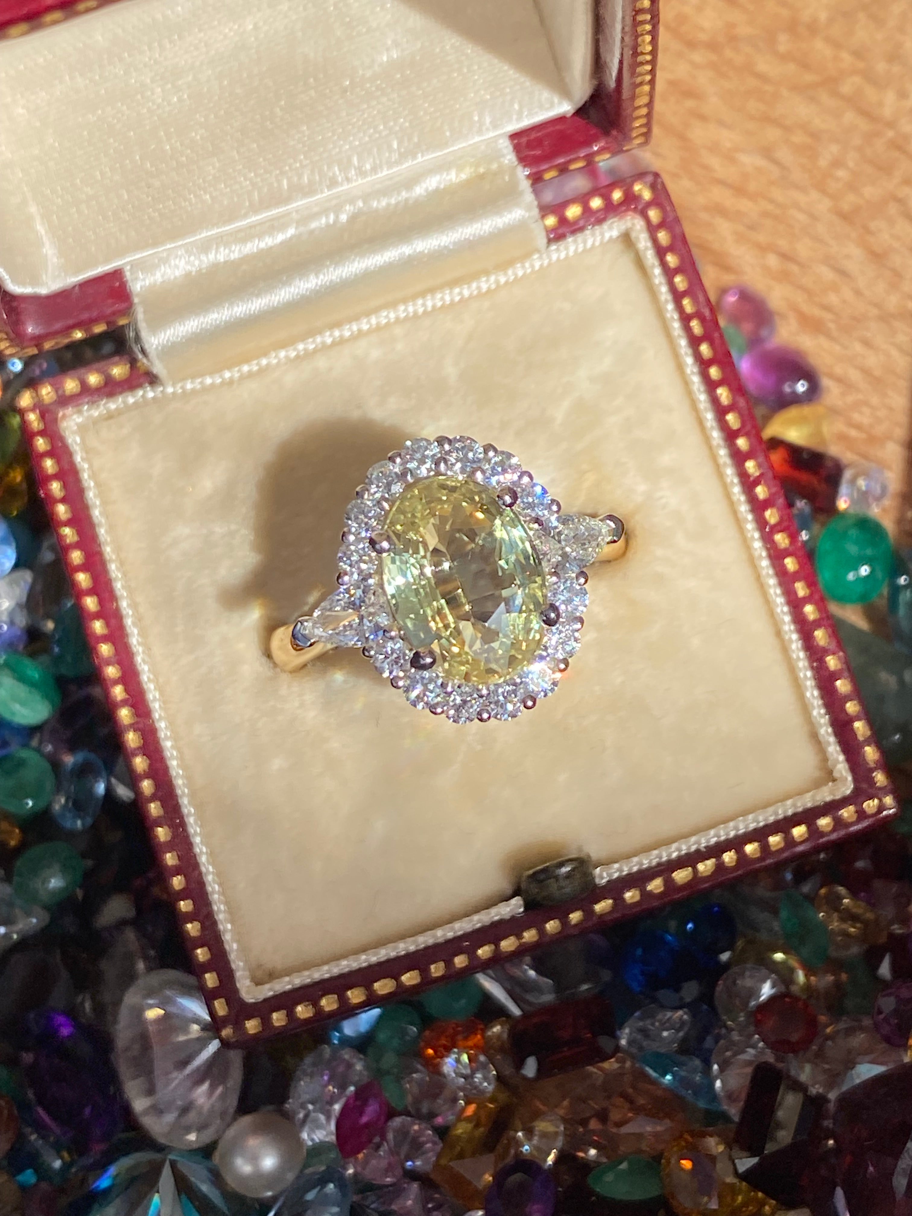 3.73 CTW Yellow Sapphire and Natural Diamond Ring in Platinum and 18ct Yellow Gold