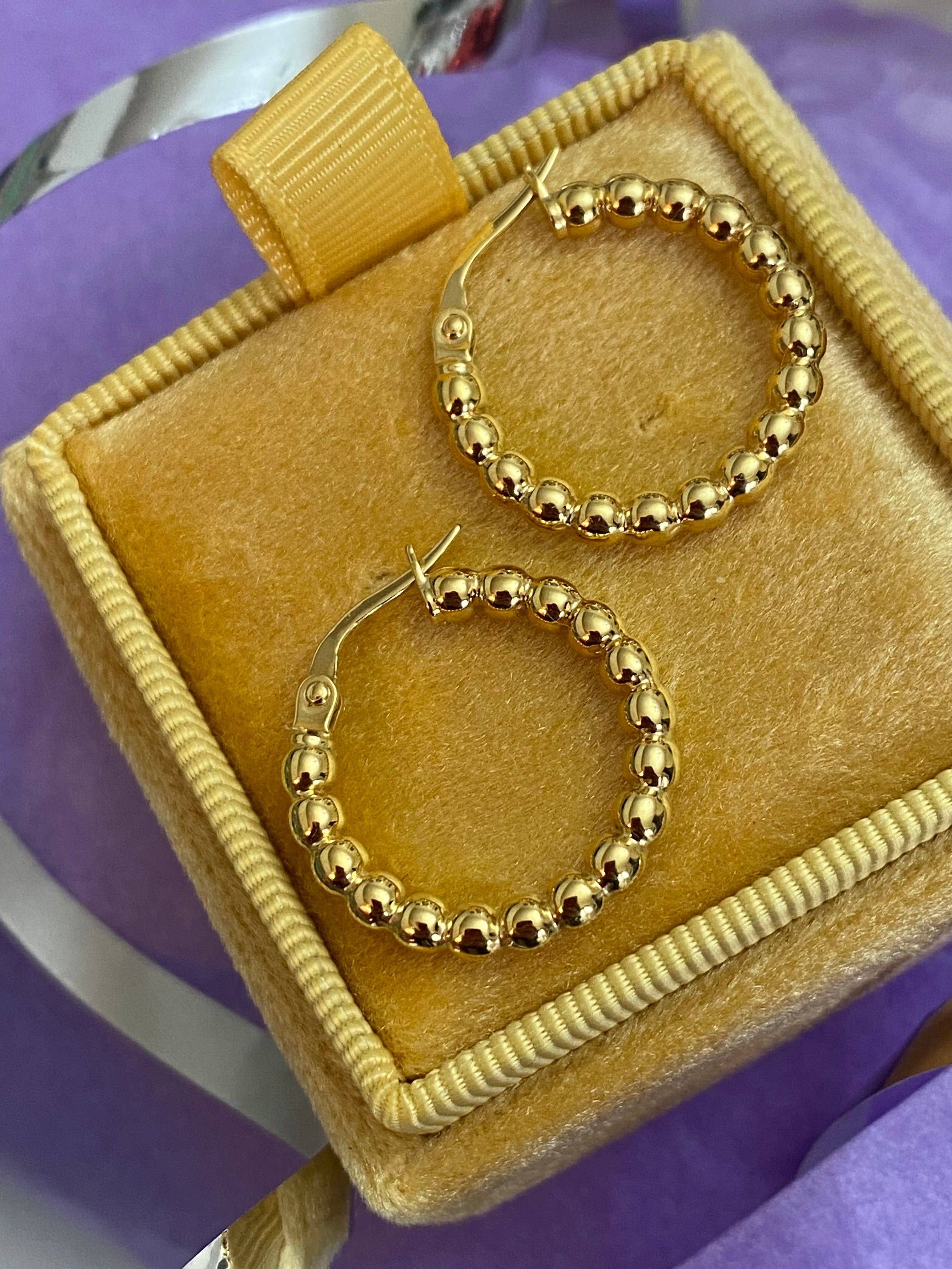 Beautiful Beaded Ball Hoop Earrings in 9ct Yellow Gold
