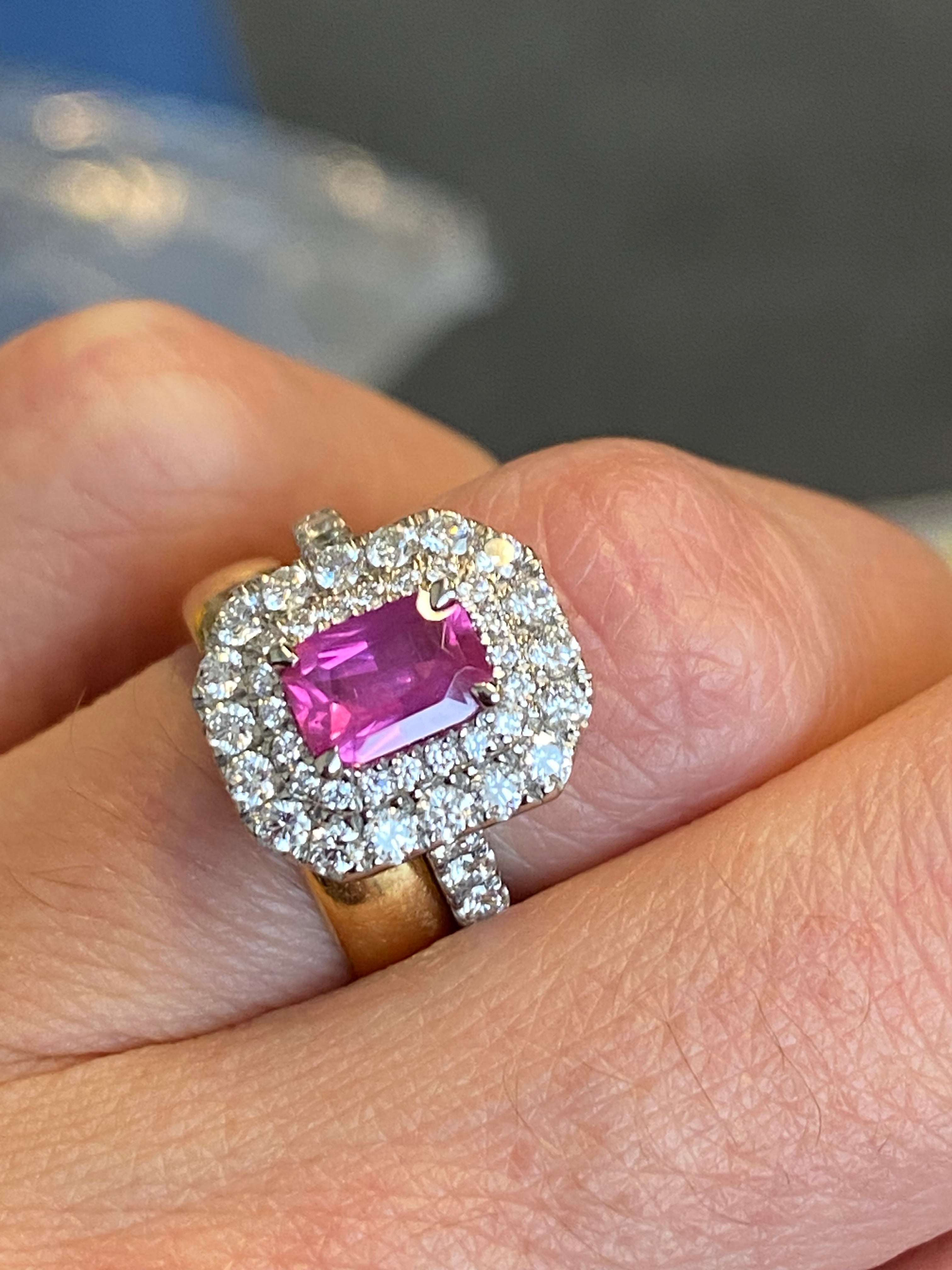 1.75 CTW Radiant Cut Pink Sapphire and Natural Diamond Double Halo Ring in Platinum