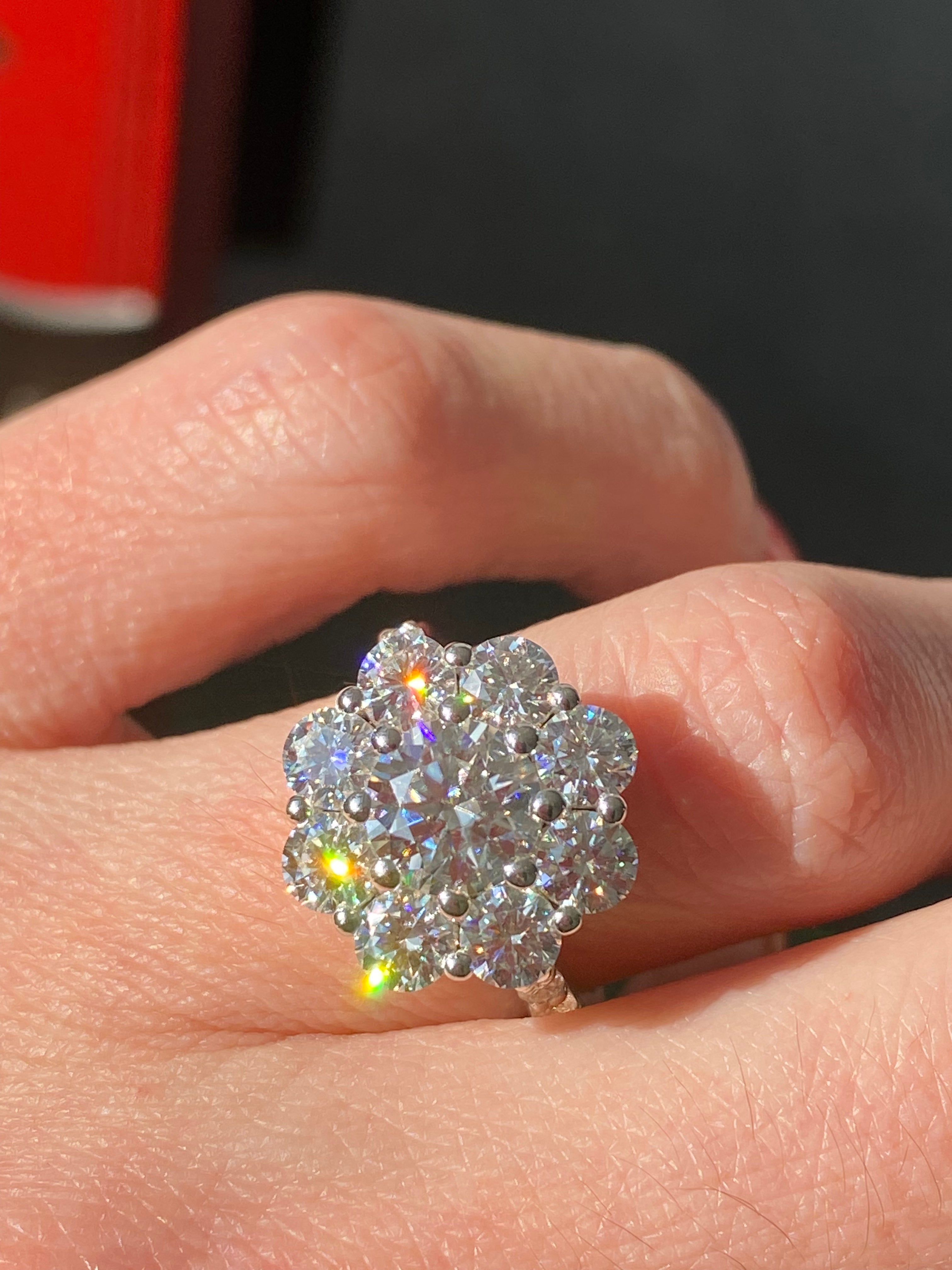3.38 CTW Moissanite Daisy Halo Engagement Ring in Sterling Silver