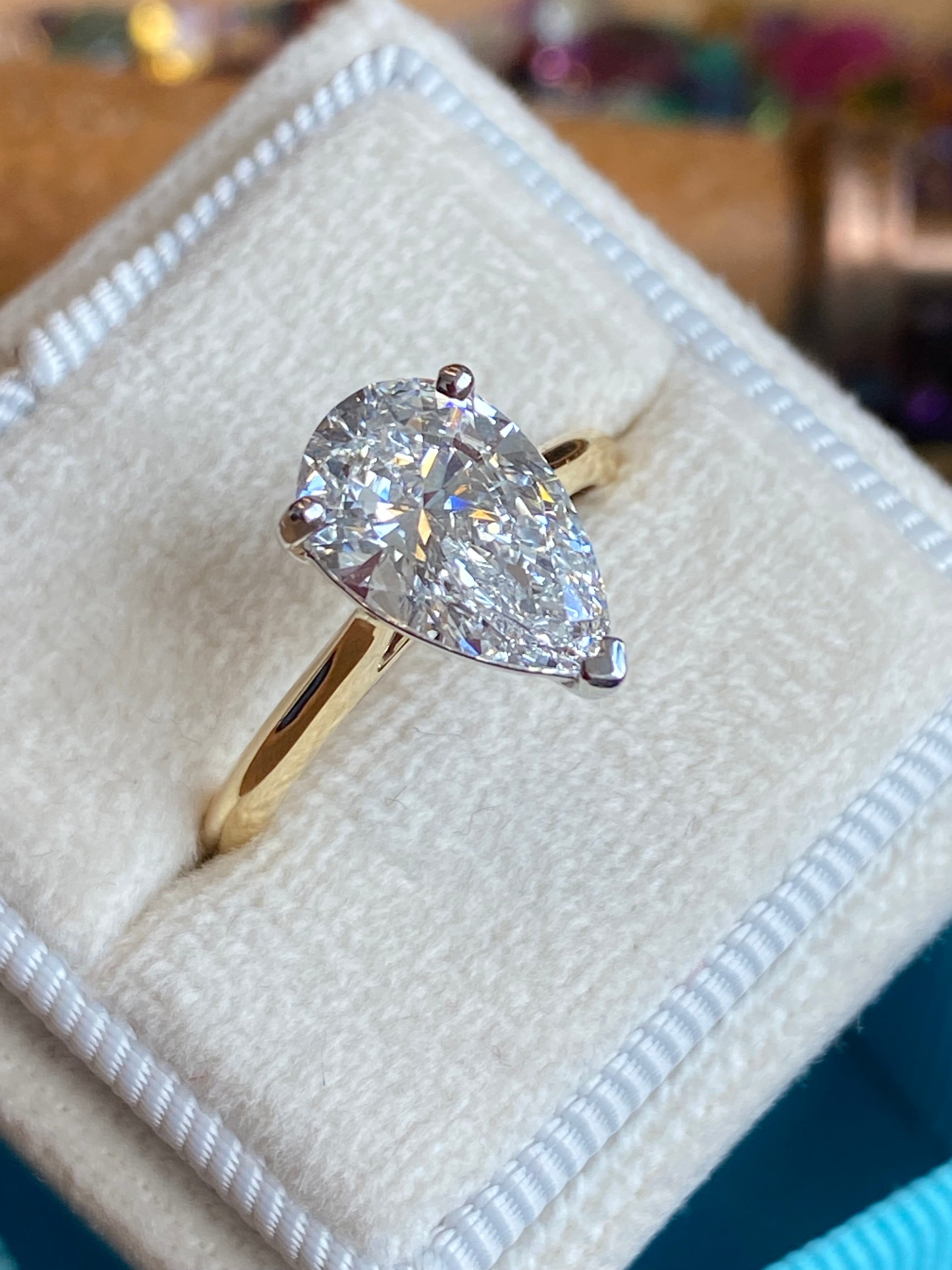 Heritage 2.00 CT + Lab Grown Pear Cut Diamond Solitaire Engagement Ring, at Least E Colour / VVS Clarity