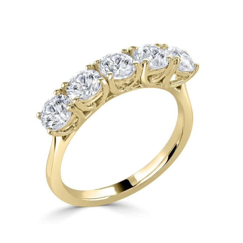 2.50 CTW + Round Brilliant Lab Grown Diamond Five Stone Ring, at Least F Colour / VVS Clarity